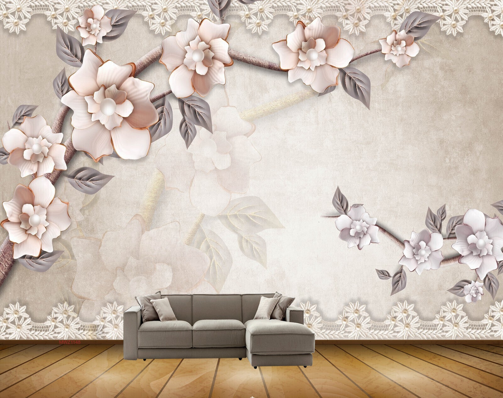 Avikalp MWZ1148 Peach Flowers Leaves 3D HD Wallpaper Avikalp MWZ1148 Peach Flowers Leaves 3D HD Wallpaper