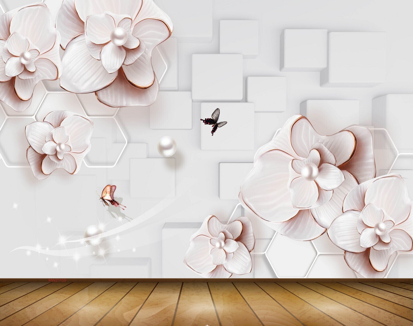 Avikalp MWZ1155 Pink White Flowers Butterflies 3D HD Wallpaper Avikalp MWZ1155 Pink White Flowers Butterflies 3D HD Wallpaper