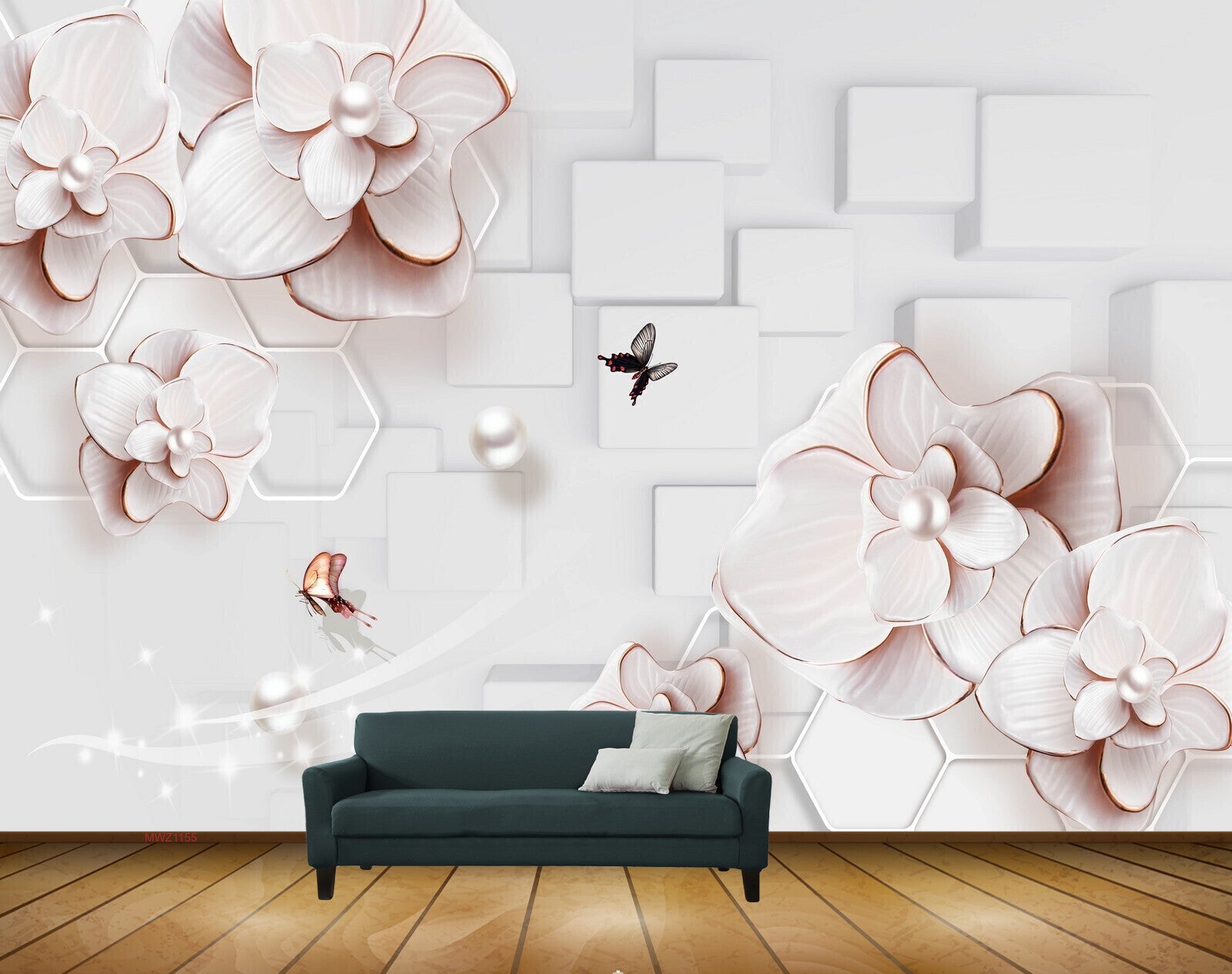 Avikalp MWZ1155 Pink White Flowers Butterflies 3D HD Wallpaper Avikalp MWZ1155 Pink White Flowers Butterflies 3D HD Wallpaper