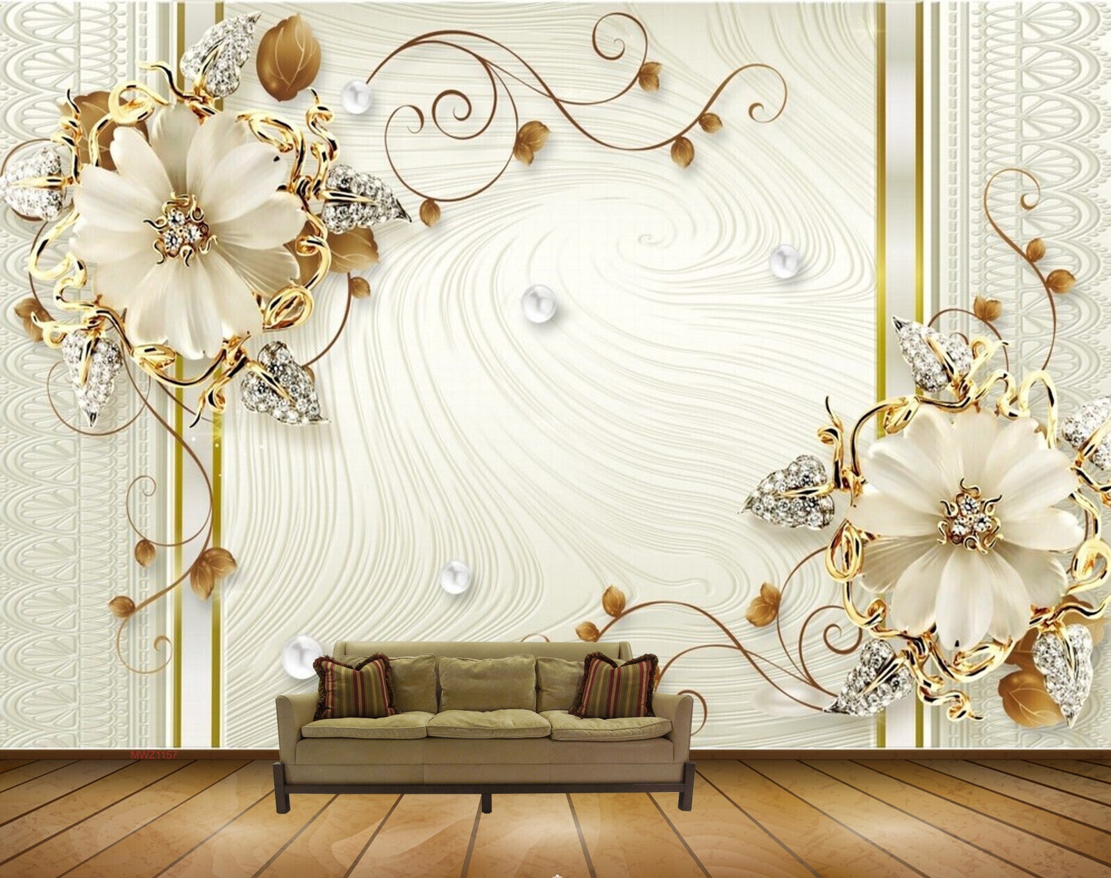 Avikalp MWZ1157 Golden White Flowers 3D HD Wallpaper Avikalp MWZ1157 Golden White Flowers 3D HD Wallpaper