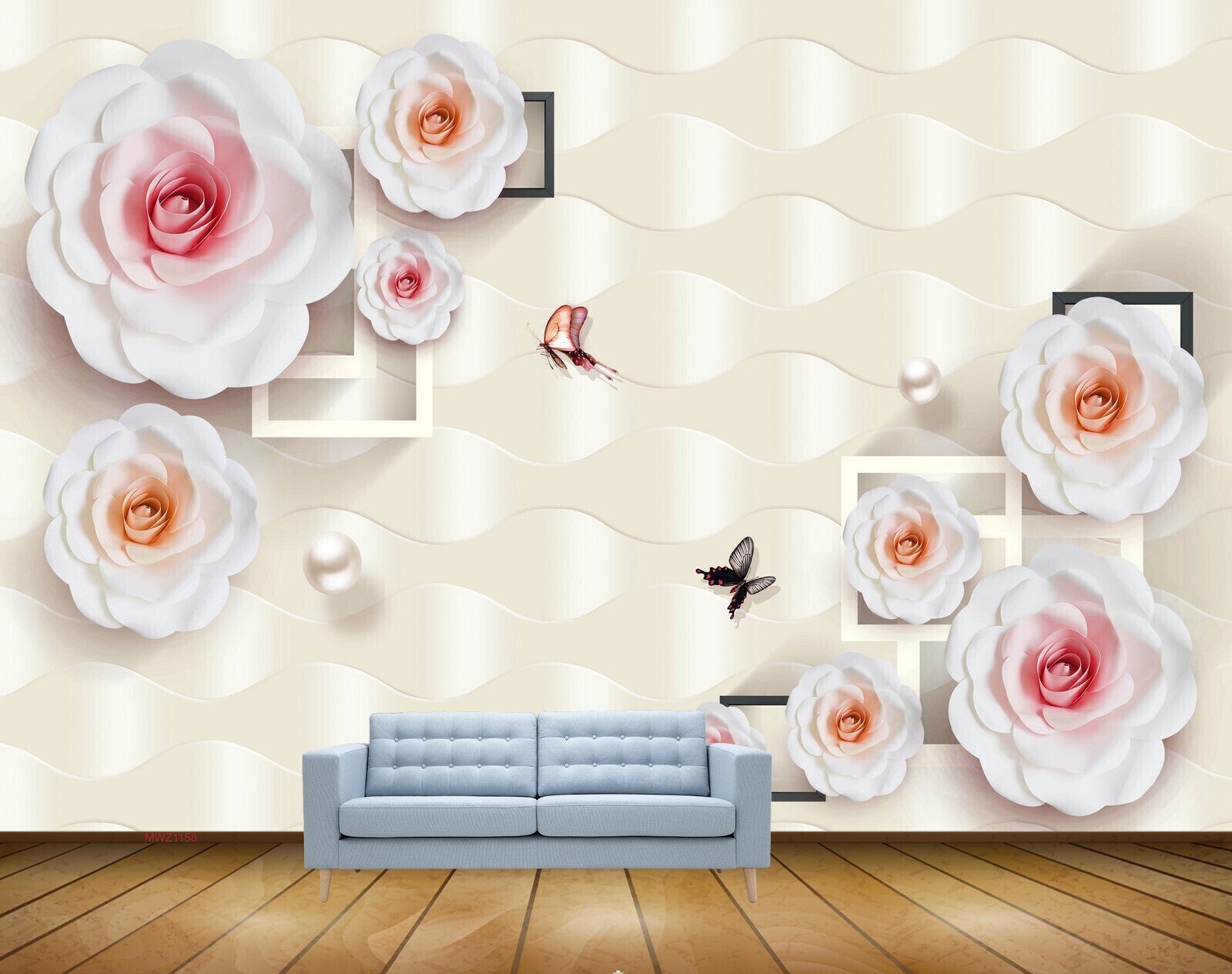 Avikalp MWZ1158 Pink White Flowers Butterflies 3D HD Wallpaper Avikalp MWZ1158 Pink White Flowers Butterflies 3D HD Wallpaper