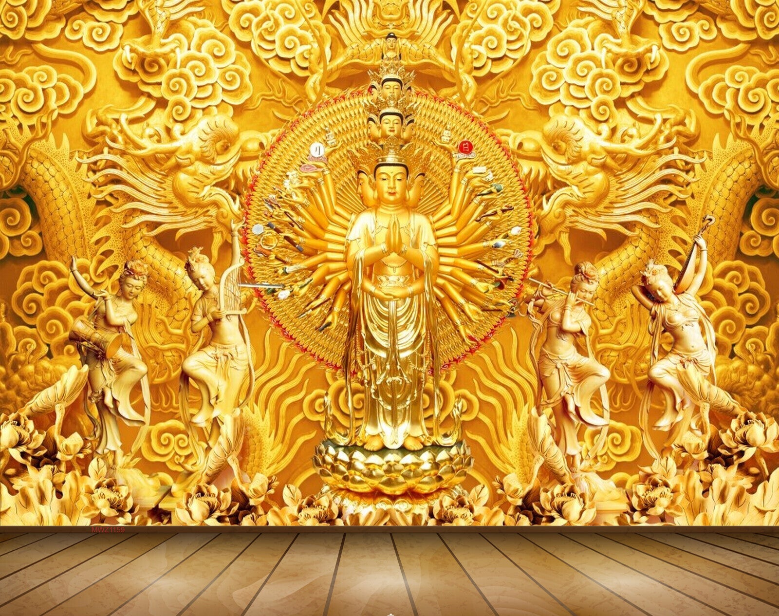 Avikalp MWZ1159 Golden Statues Flowers 3D HD Wallpaper Avikalp MWZ1159 Golden Statues Flowers 3D HD Wallpaper