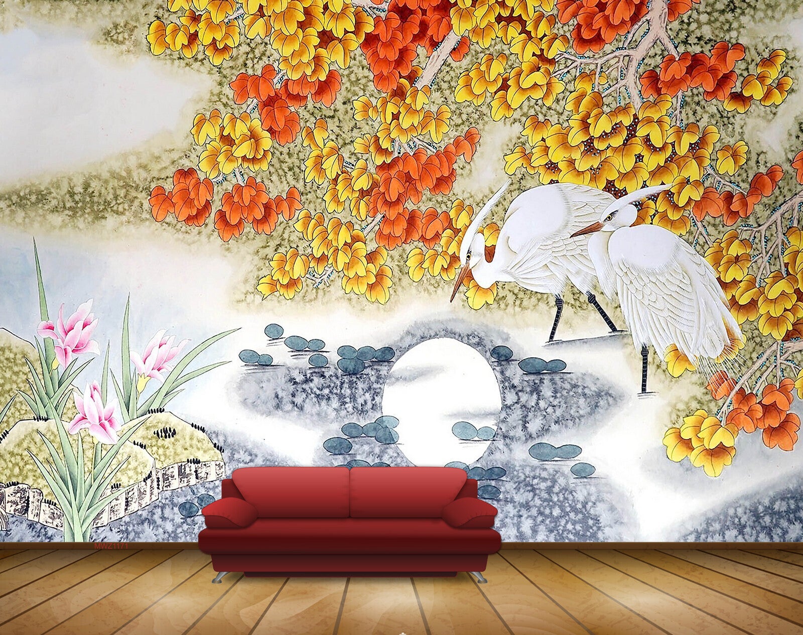 Avikalp MWZ1171 Yellow Orange Flowers Moon Cranes Stones HD Wallpaper Avikalp MWZ1171 Yellow Orange Flowers Moon Cranes Stones HD Wallpaper