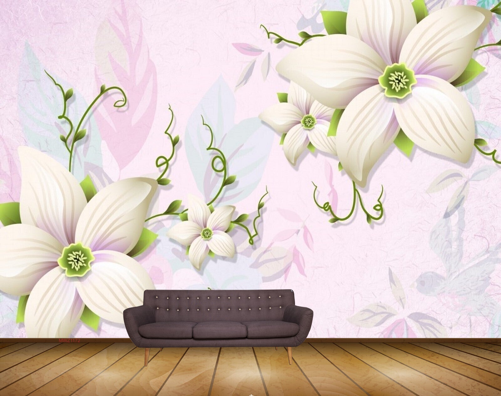 Avikalp MWZ1172 White Pink Flowers Leaves 3D HD Wallpaper Avikalp MWZ1172 White Pink Flowers Leaves 3D HD Wallpaper