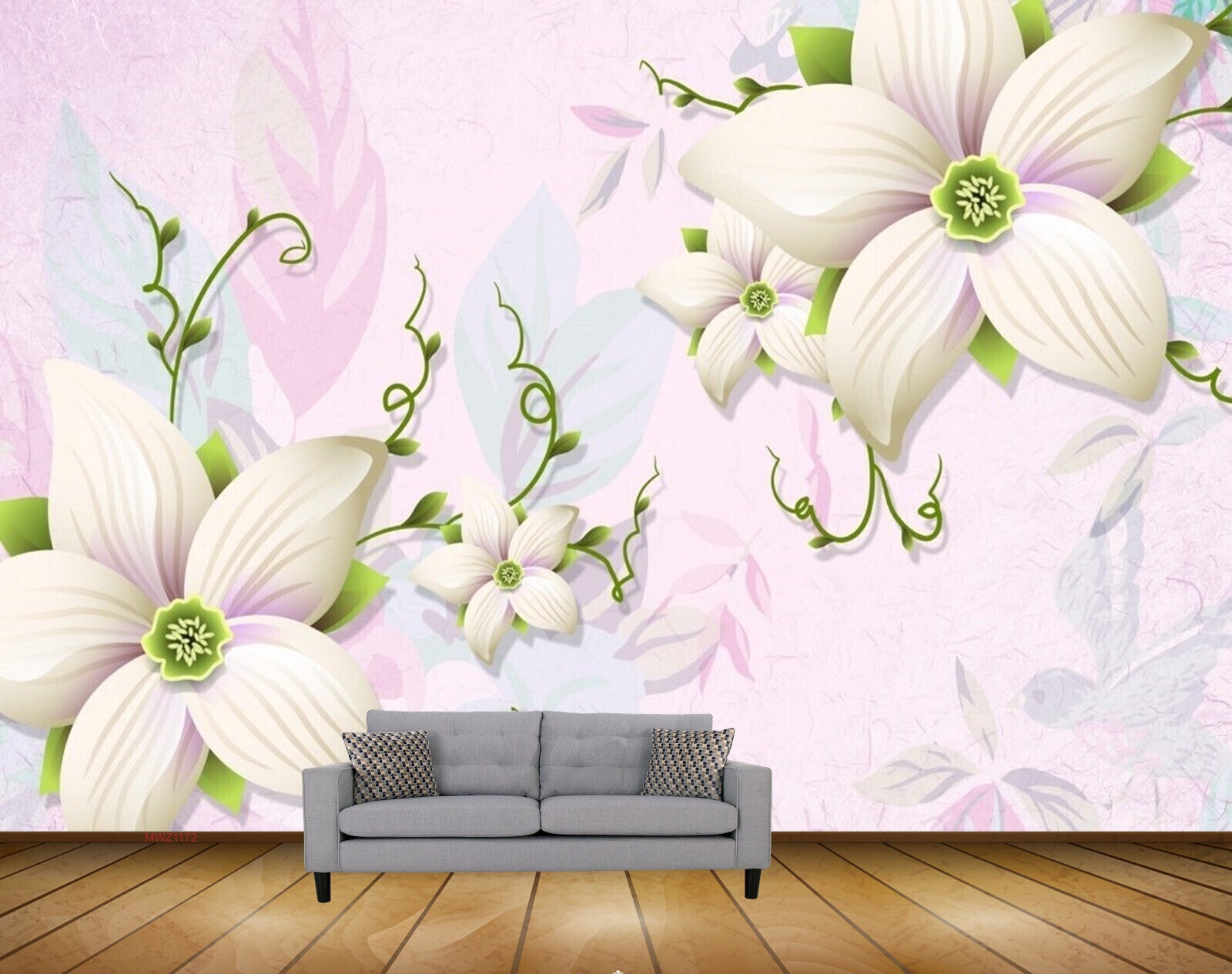 Avikalp MWZ1172 White Pink Flowers Leaves 3D HD Wallpaper Avikalp MWZ1172 White Pink Flowers Leaves 3D HD Wallpaper