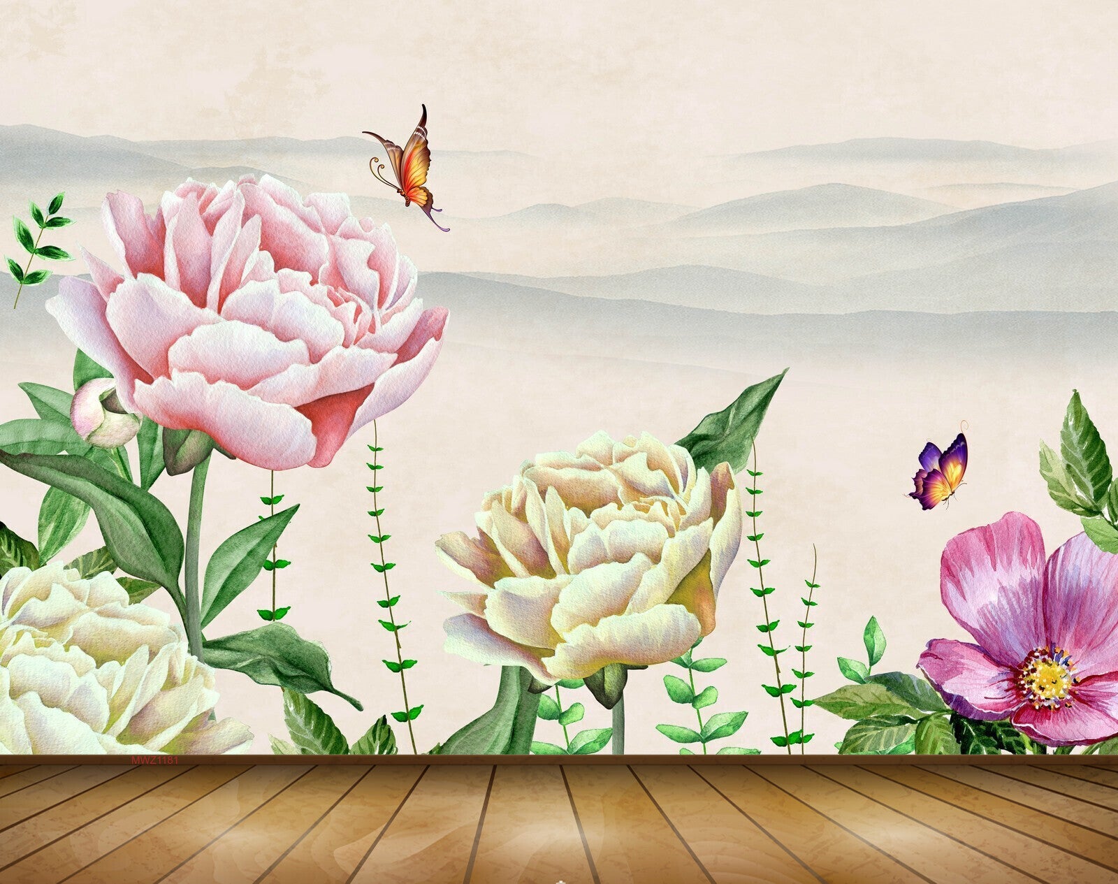 Avikalp MWZ1181 Pink Yellow Flowers Butterflies 3D HD Wallpaper Avikalp MWZ1181 Pink Yellow Flowers Butterflies 3D HD Wallpaper