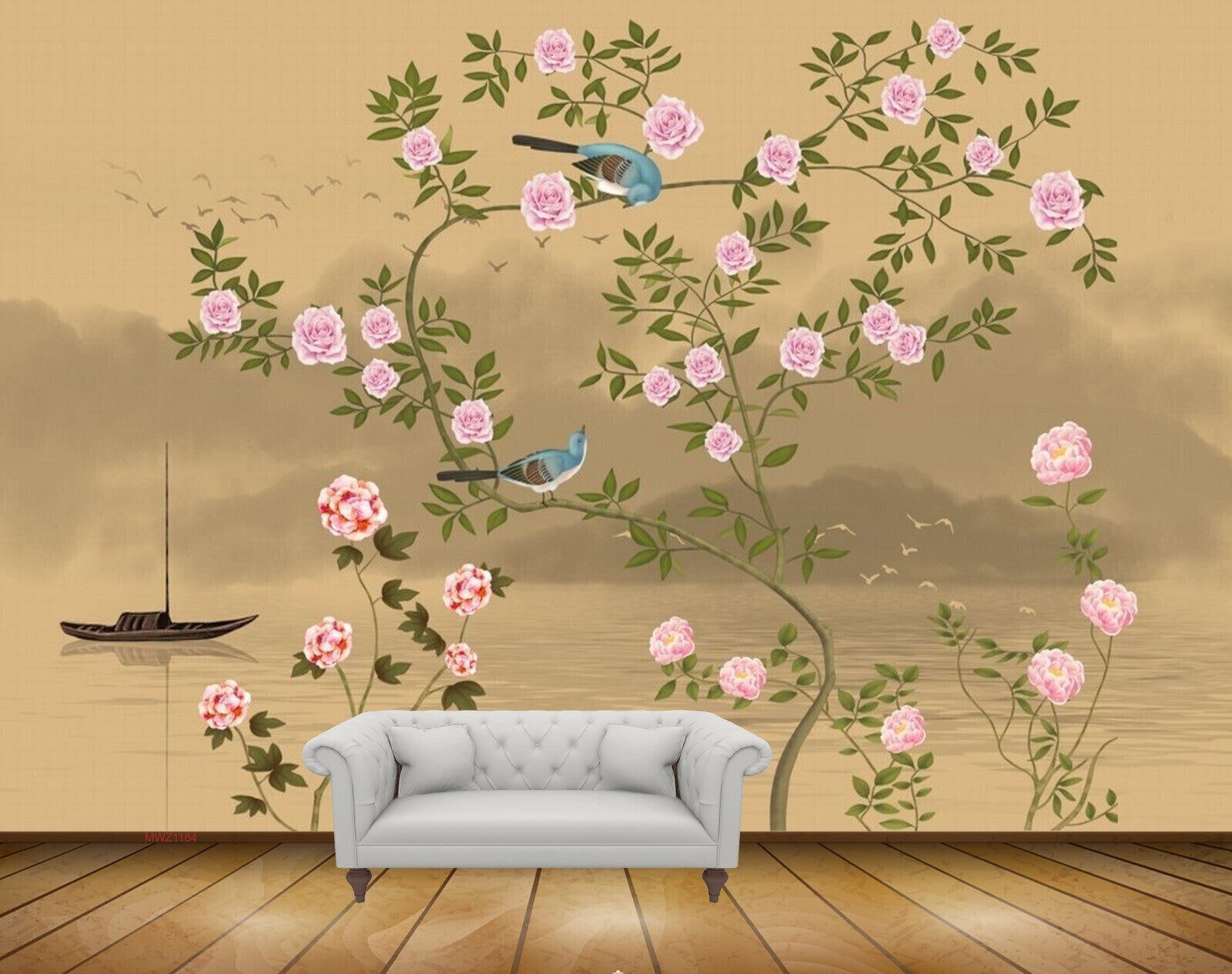 Avikalp MWZ1184 Pink Flowers Boat Tree Birds HD Wallpaper Avikalp MWZ1184 Pink Flowers Boat Tree Birds HD Wallpaper