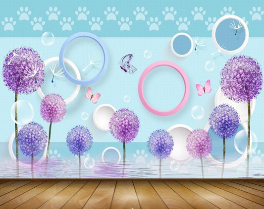 Avikalp MWZ1191 Blue Purple Flowers Butterflies 3D HD Wallpaper