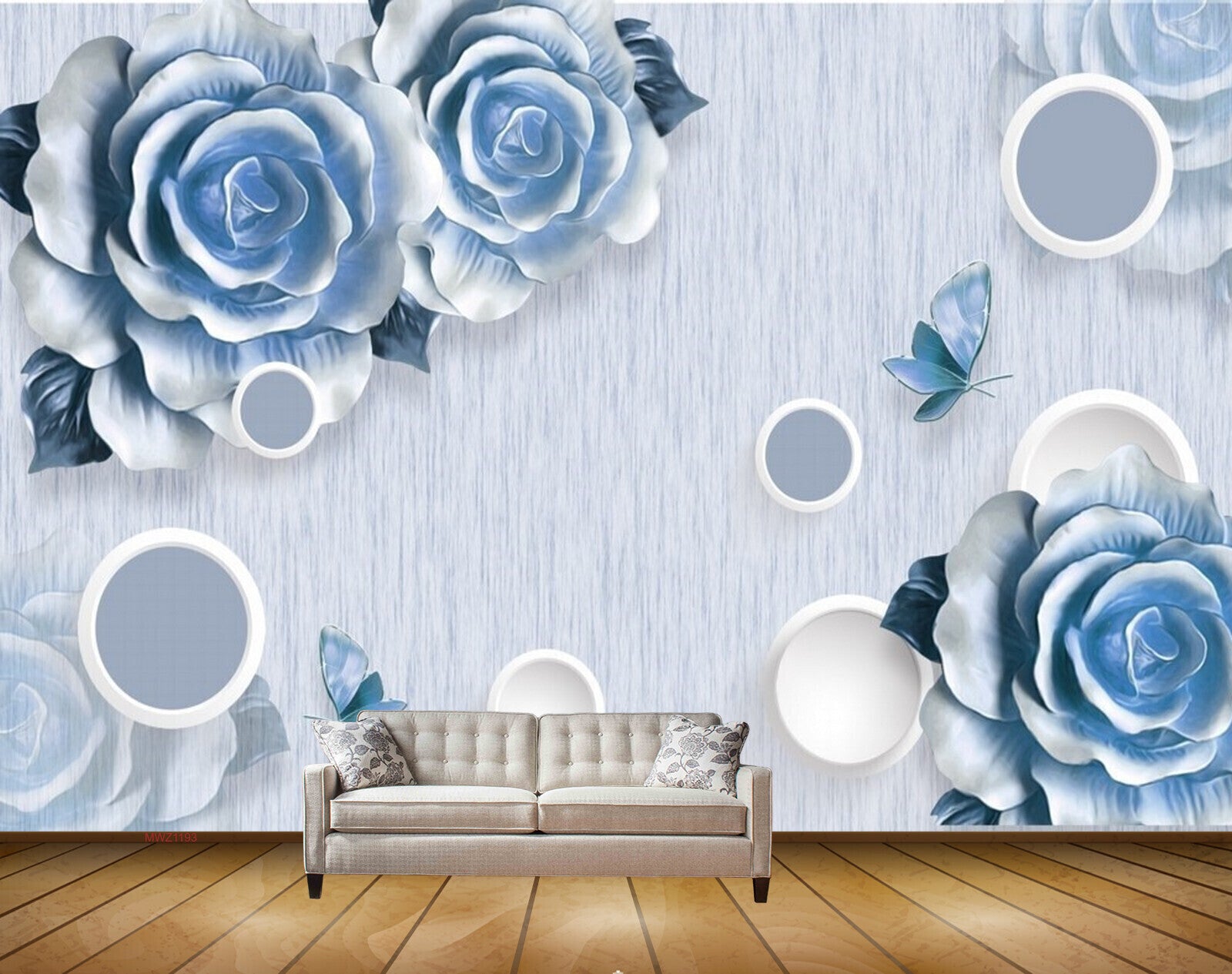 Avikalp MWZ1193 Blue White Flowers Butterflies HD Wallpaper Avikalp MWZ1193 Blue White Flowers Butterflies HD Wallpaper