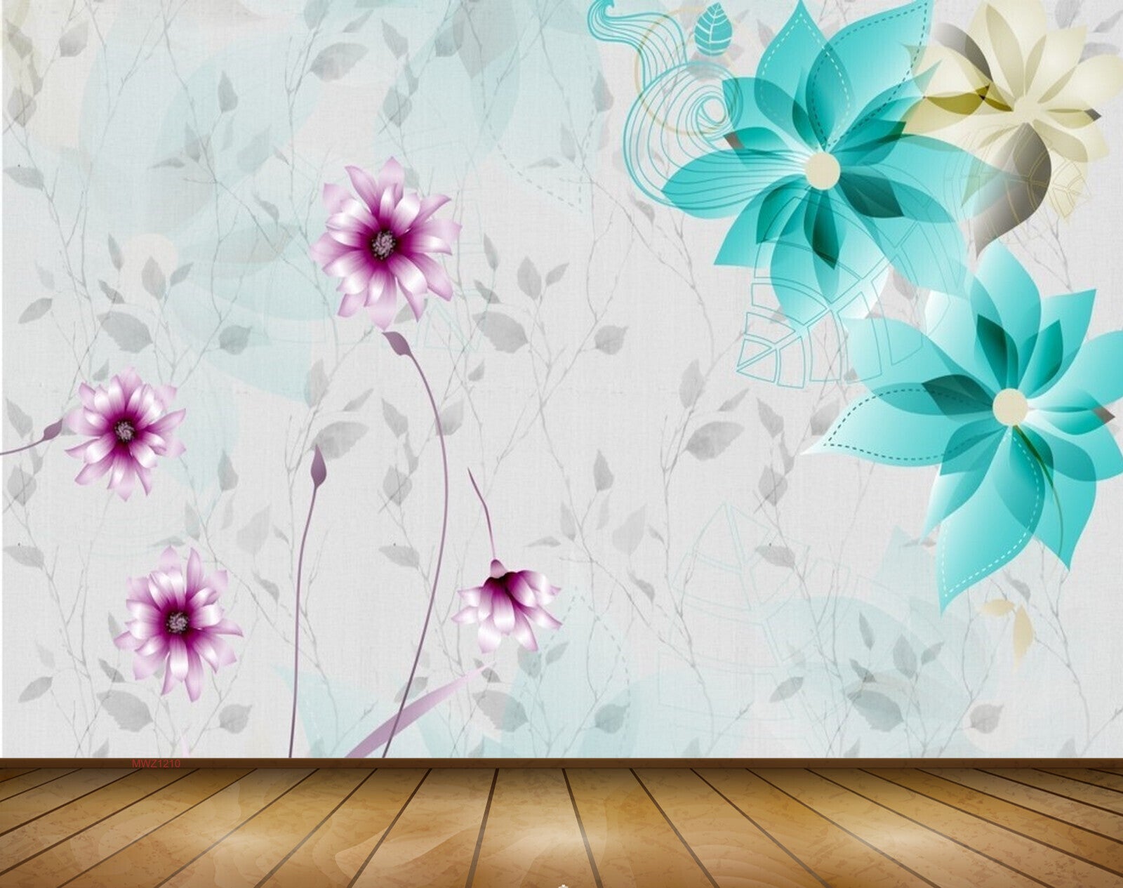 Avikalp MWZ1210 Blue White Pink Flowers 3D HD Wallpaper Avikalp MWZ1210 Blue White Pink Flowers 3D HD Wallpaper
