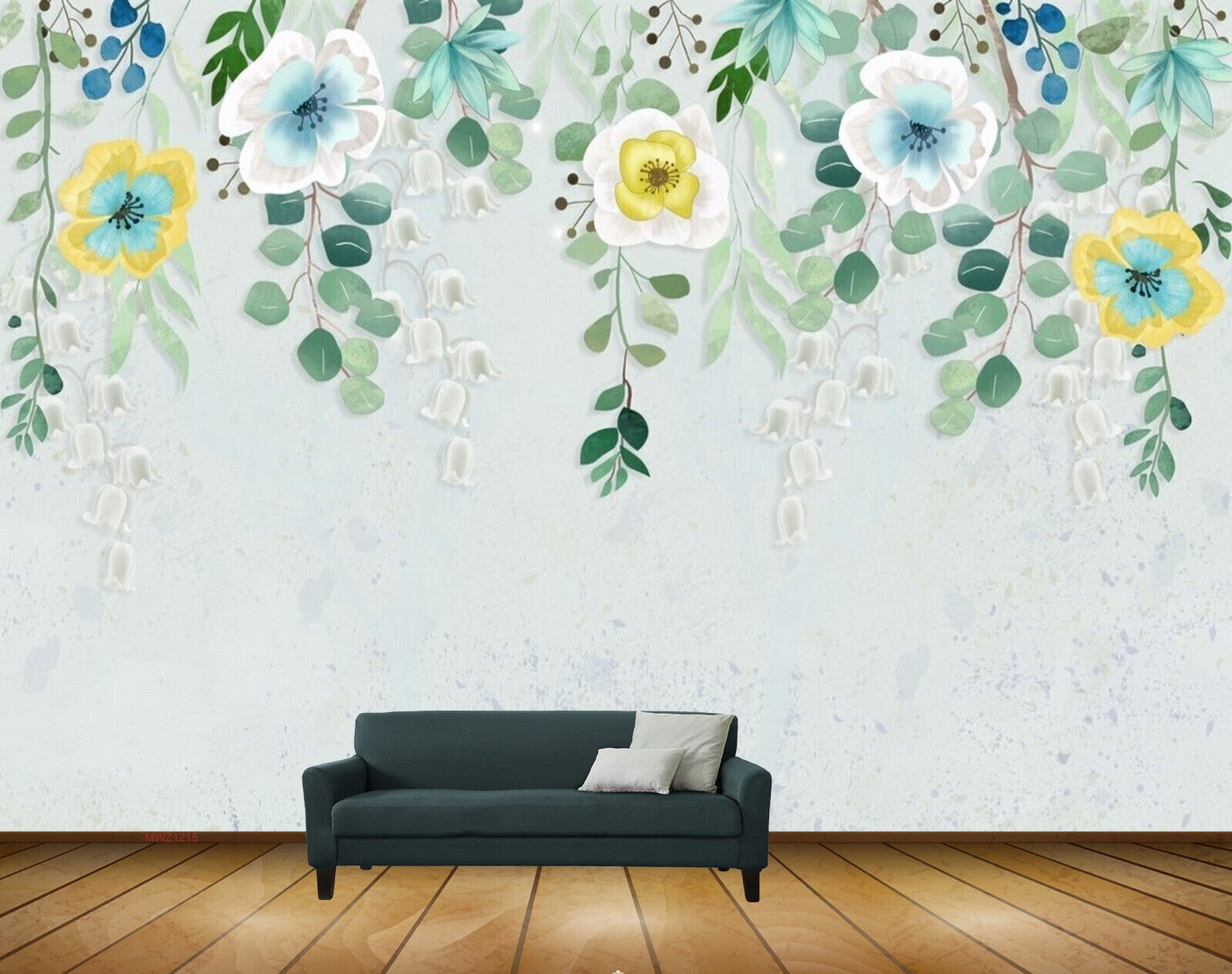 Avikalp MWZ1215 White Yellow Blue Flowers Leaves HD Wallpaper Avikalp MWZ1215 White Yellow Blue Flowers Leaves HD Wallpaper