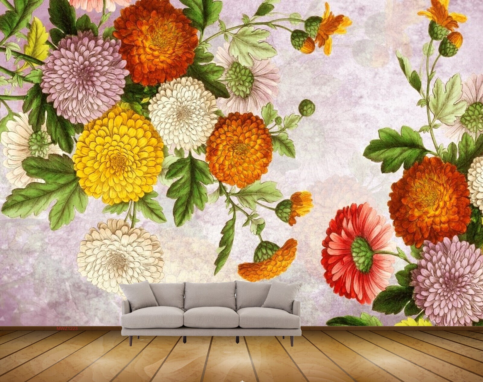 Avikalp MWZ1223 Orange Yellow Pink White Flowers Leaves 3D HD Wallpaper Avikalp MWZ1223 Orange Yellow Pink White Flowers Leaves 3D HD Wallpaper