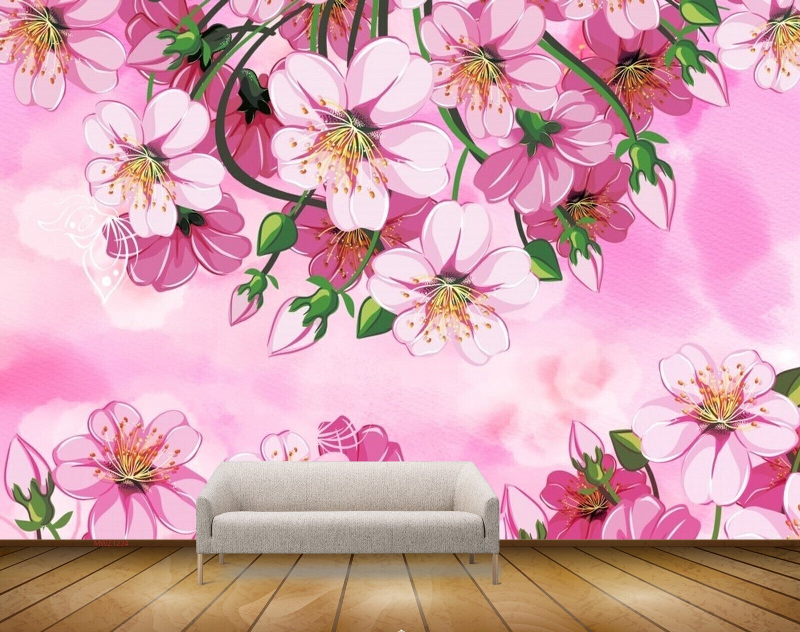 Avikalp MWZ1224 Pink Flowers Leaves 3D HD Wallpaper Avikalp MWZ1224 Pink Flowers Leaves 3D HD Wallpaper