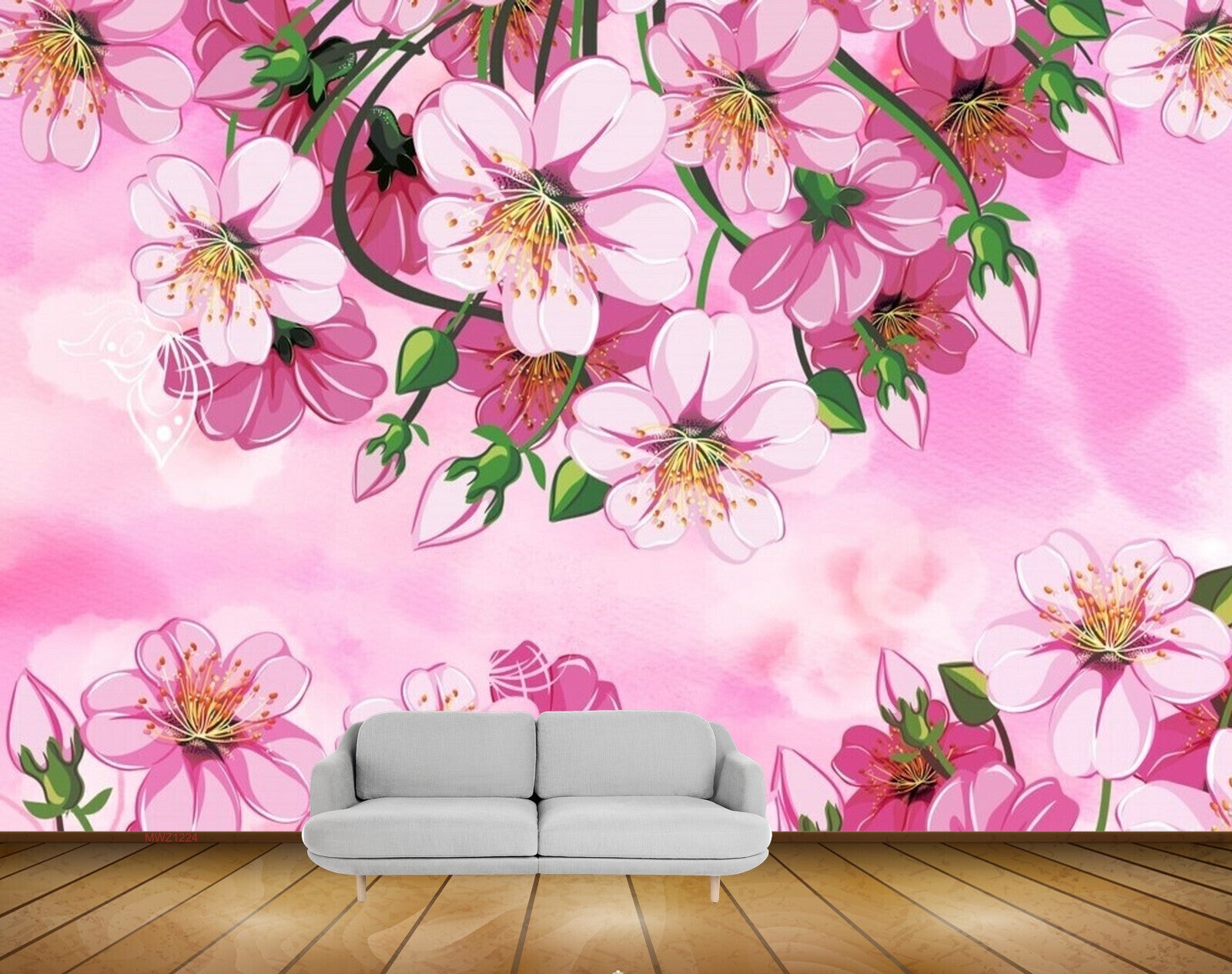 Avikalp MWZ1224 Pink Flowers Leaves 3D HD Wallpaper Avikalp MWZ1224 Pink Flowers Leaves 3D HD Wallpaper