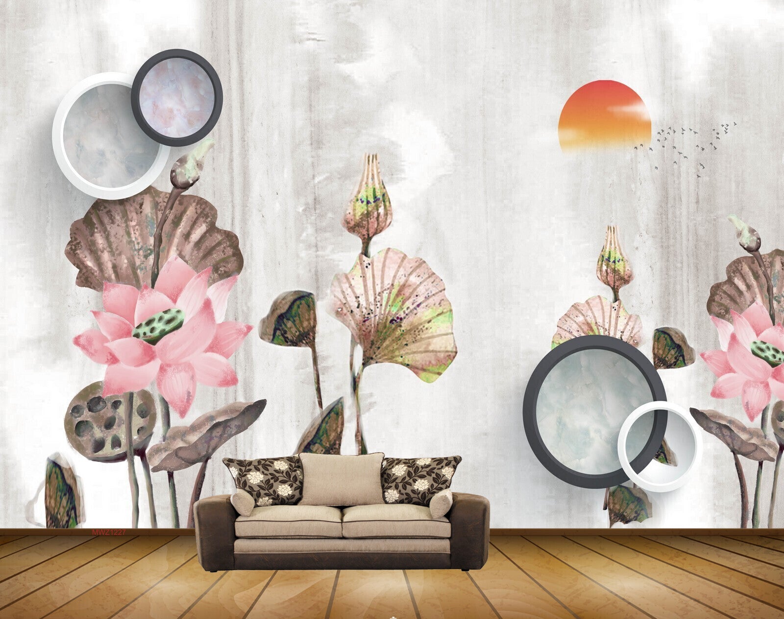 Avikalp MWZ1227 Pink Flowers Sun Birds HD Wallpaper Avikalp MWZ1227 Pink Flowers Sun Birds HD Wallpaper