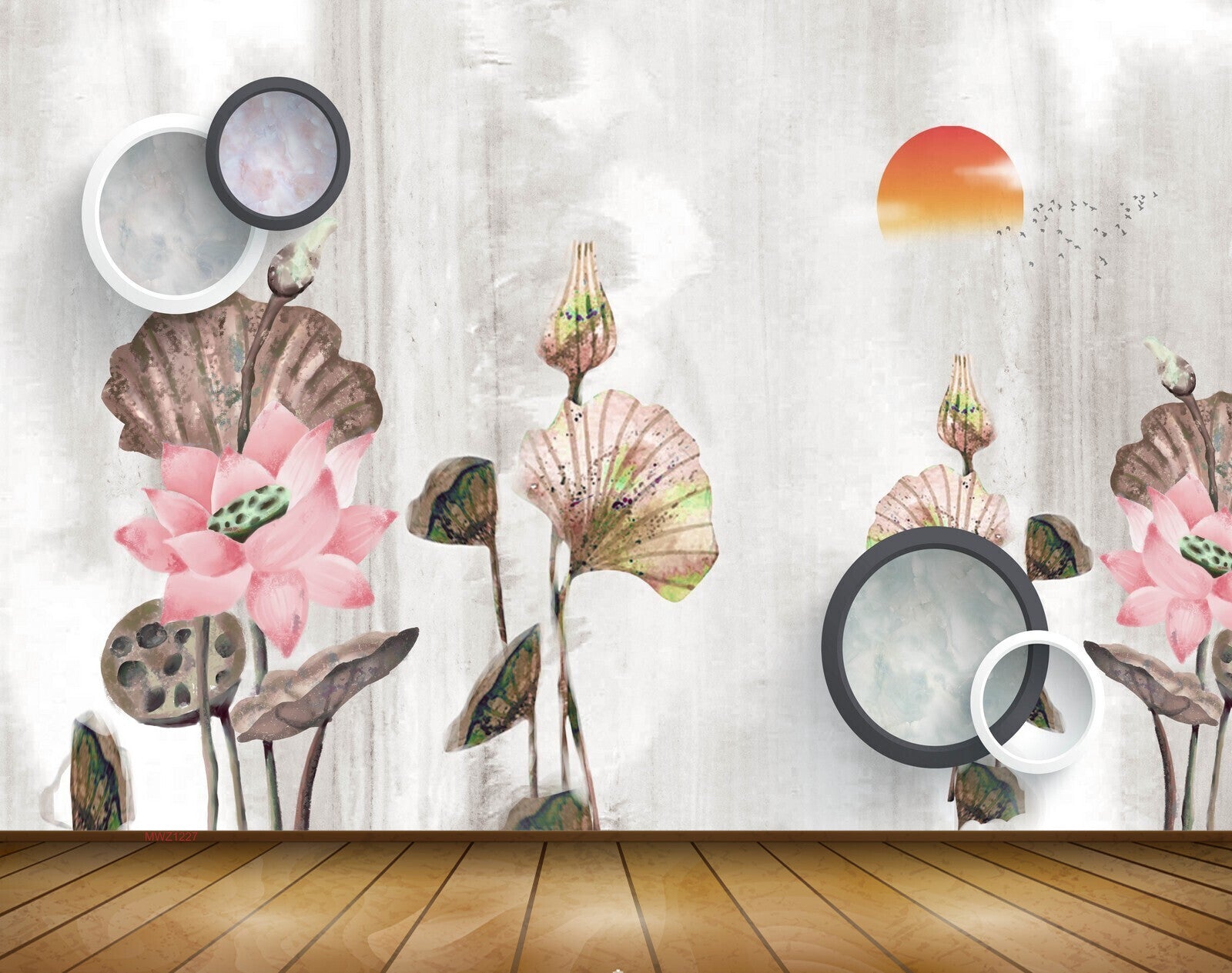 Avikalp MWZ1227 Pink Flowers Sun Birds 3D HD Wallpaper Avikalp MWZ1227 Pink Flowers Sun Birds 3D HD Wallpaper