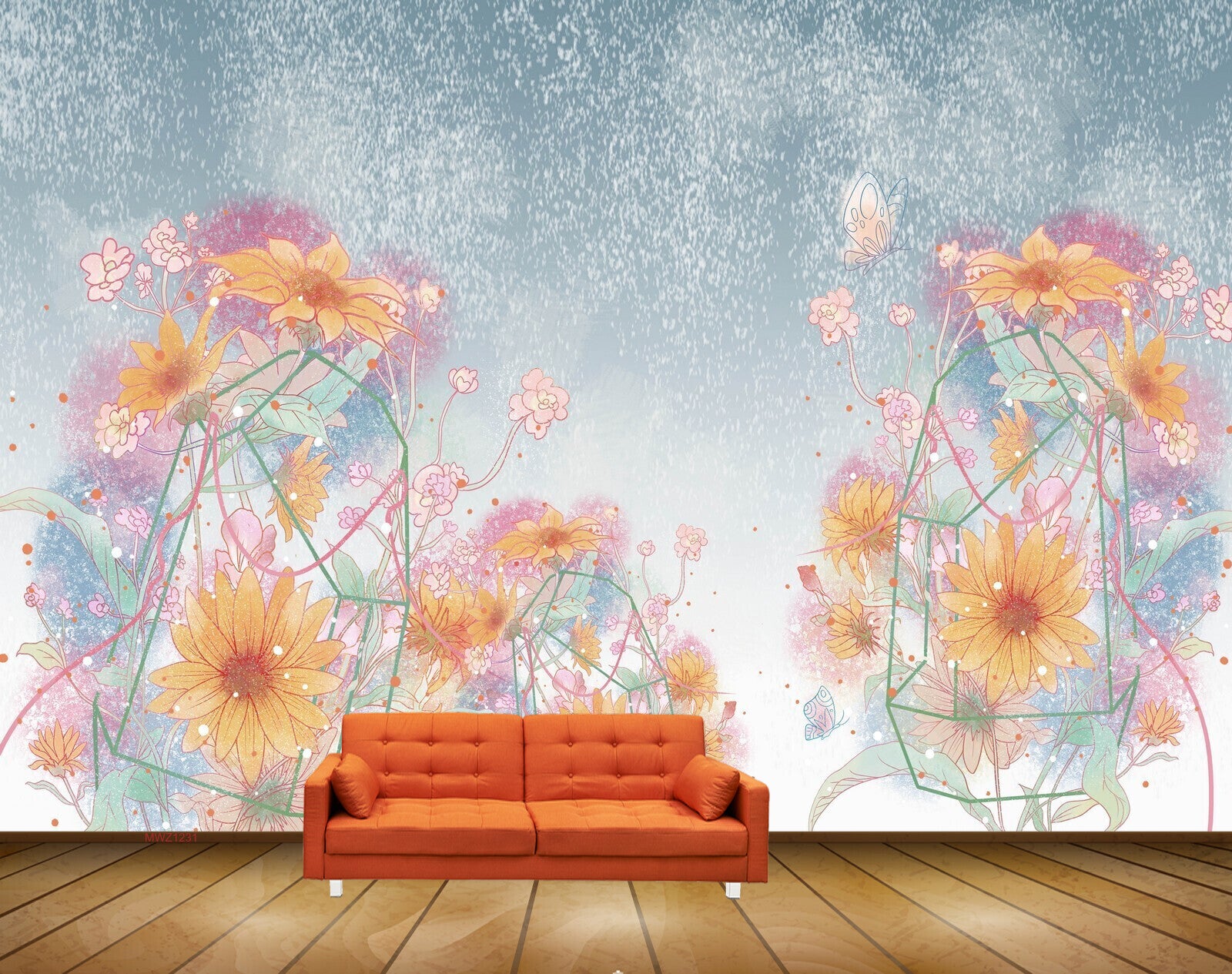 Avikalp MWZ1231 Orange Flowers Butterflies 3D HD Wallpaper Avikalp MWZ1231 Orange Flowers Butterflies 3D HD Wallpaper