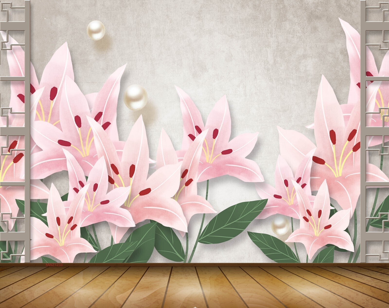 Avikalp MWZ1233 Pink Flowers Leaves 3D HD Wallpaper Avikalp MWZ1233 Pink Flowers Leaves 3D HD Wallpaper