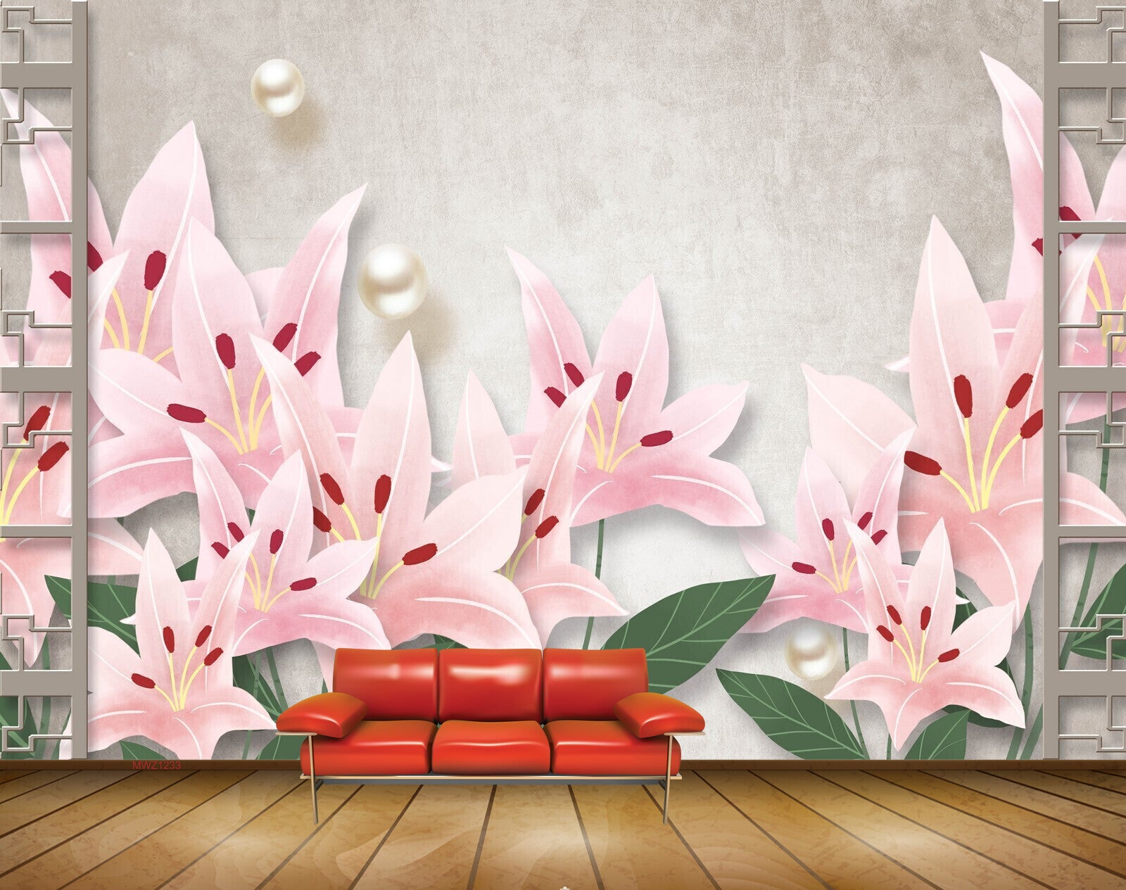 Avikalp MWZ1233 Pink Flowers Leaves 3D HD Wallpaper Avikalp MWZ1233 Pink Flowers Leaves 3D HD Wallpaper