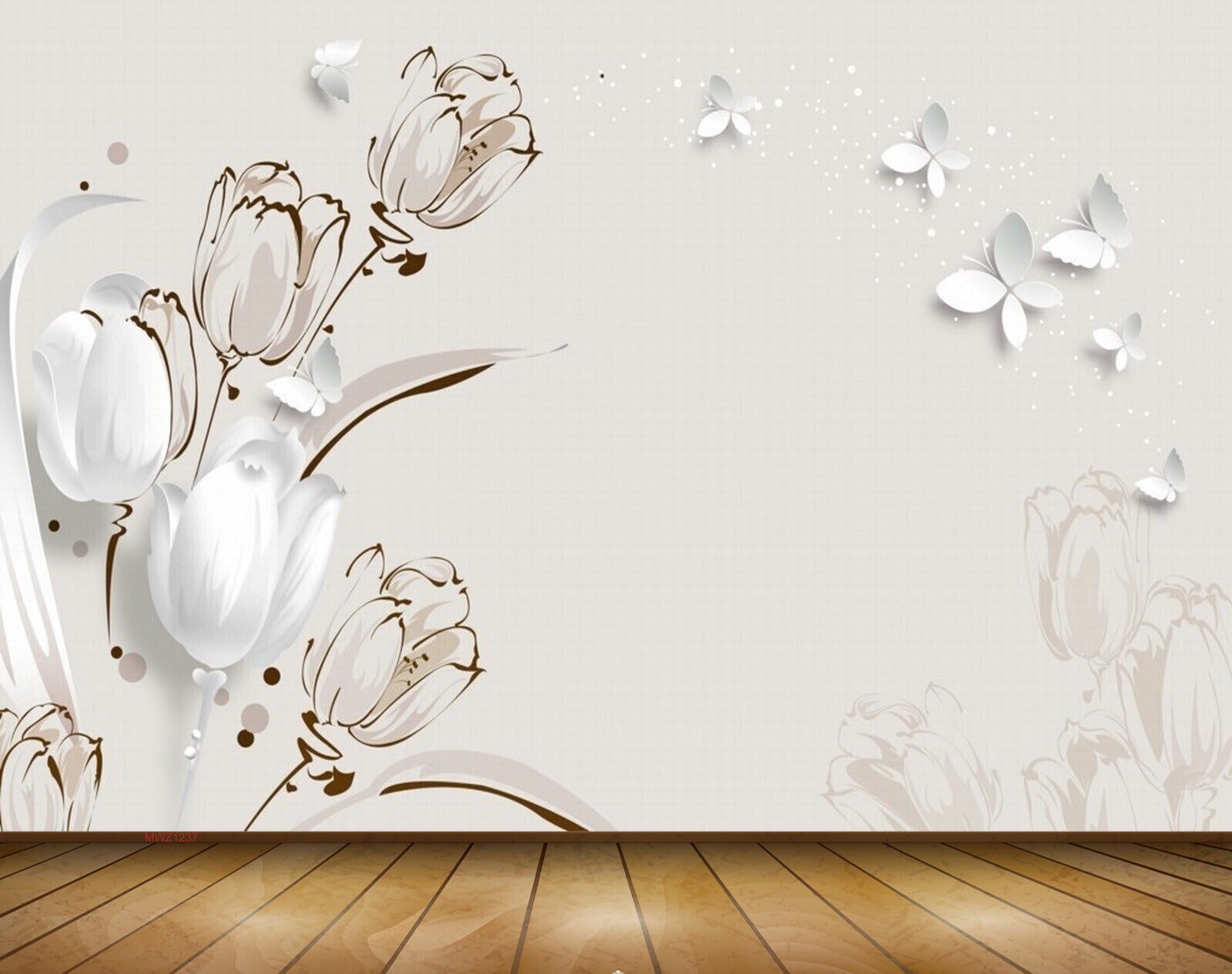 Avikalp MWZ1237 White Flowers Butterflies 3D HD Wallpaper Avikalp MWZ1237 White Flowers Butterflies 3D HD Wallpaper