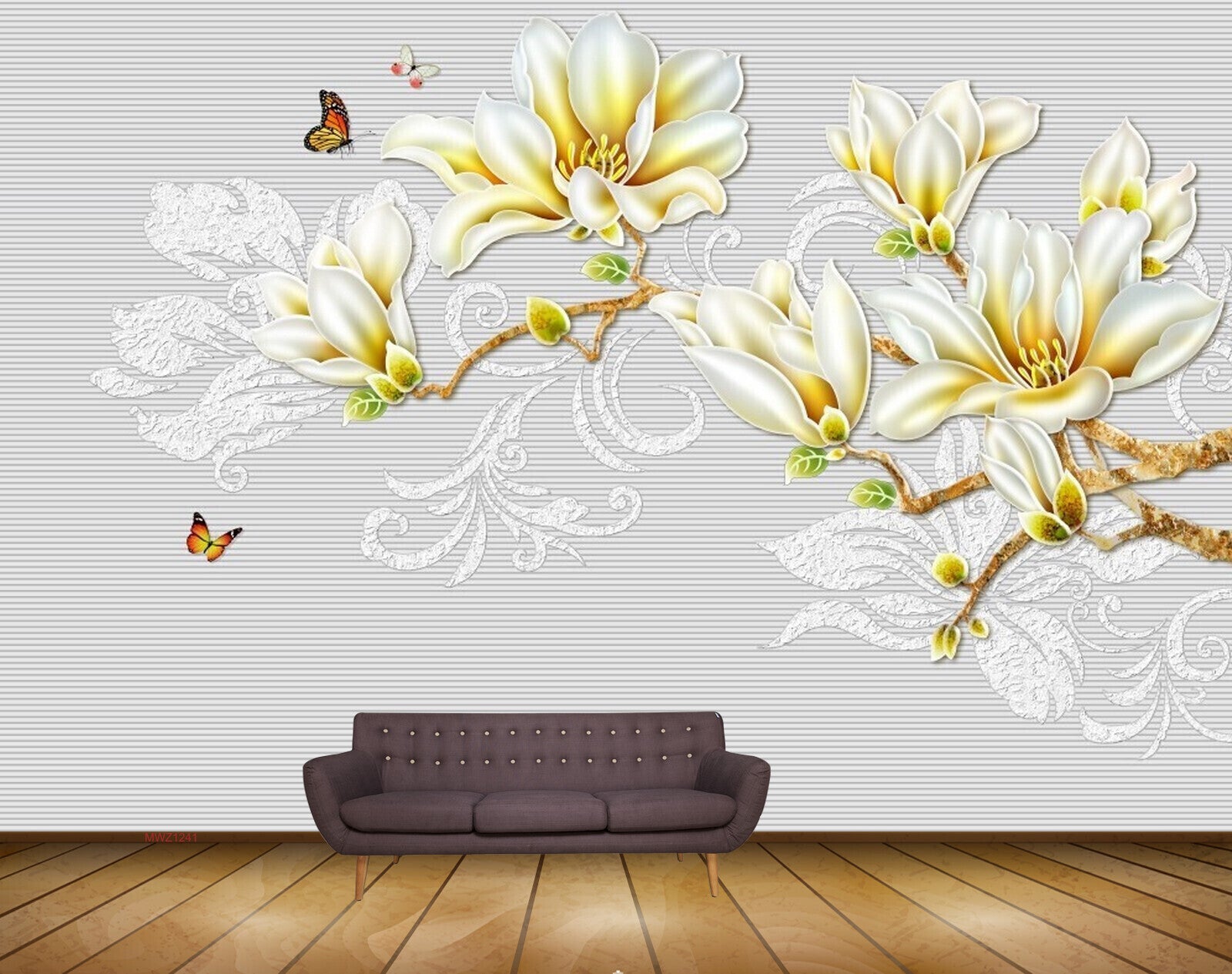 Avikalp MWZ1241 White Yellow Flowers Butterflies 3D HD Wallpaper Avikalp MWZ1241 White Yellow Flowers Butterflies 3D HD Wallpaper