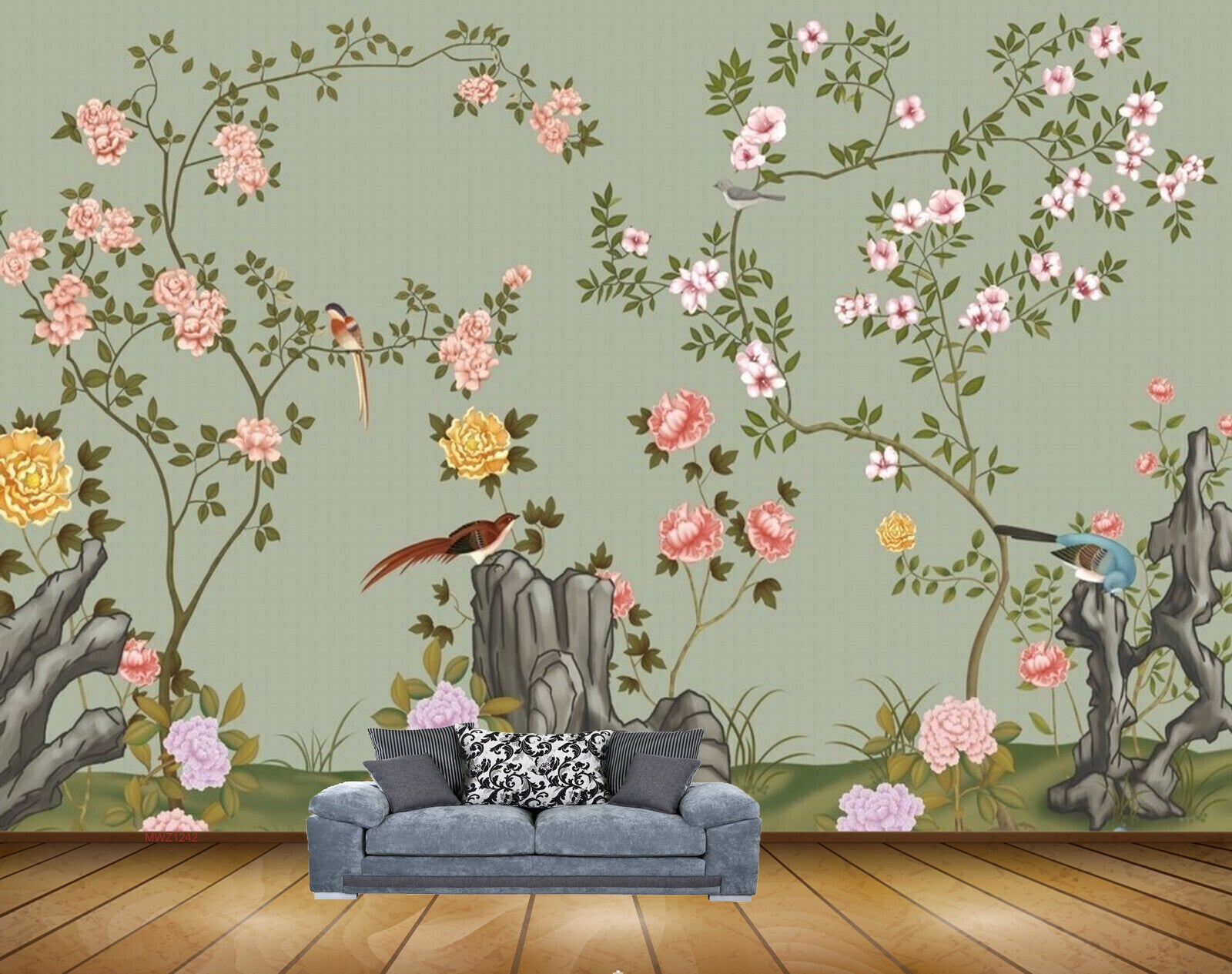 Avikalp MWZ1242 White Pink Flowers Birds 3D HD Wallpaper Avikalp MWZ1242 White Pink Flowers Birds 3D HD Wallpaper