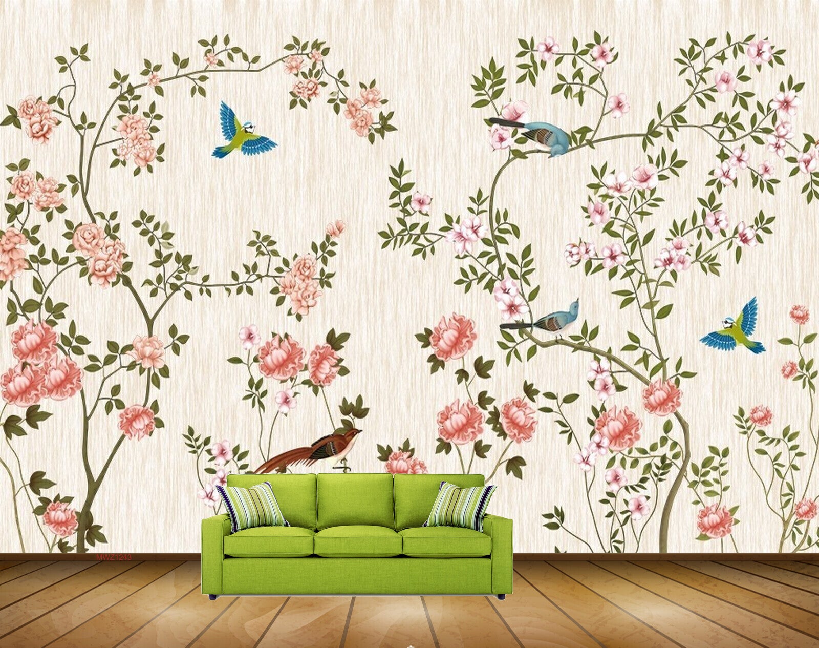 Avikalp MWZ1243 Pink White Flowers Birds 3D HD Wallpaper Avikalp MWZ1243 Pink White Flowers Birds 3D HD Wallpaper