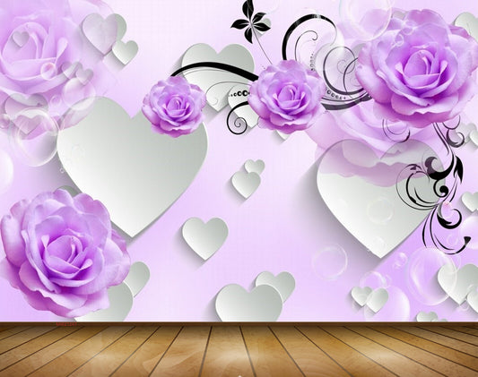 Avikalp MWZ1247 Purple Flowers Leaves 3D HD Wallpaper