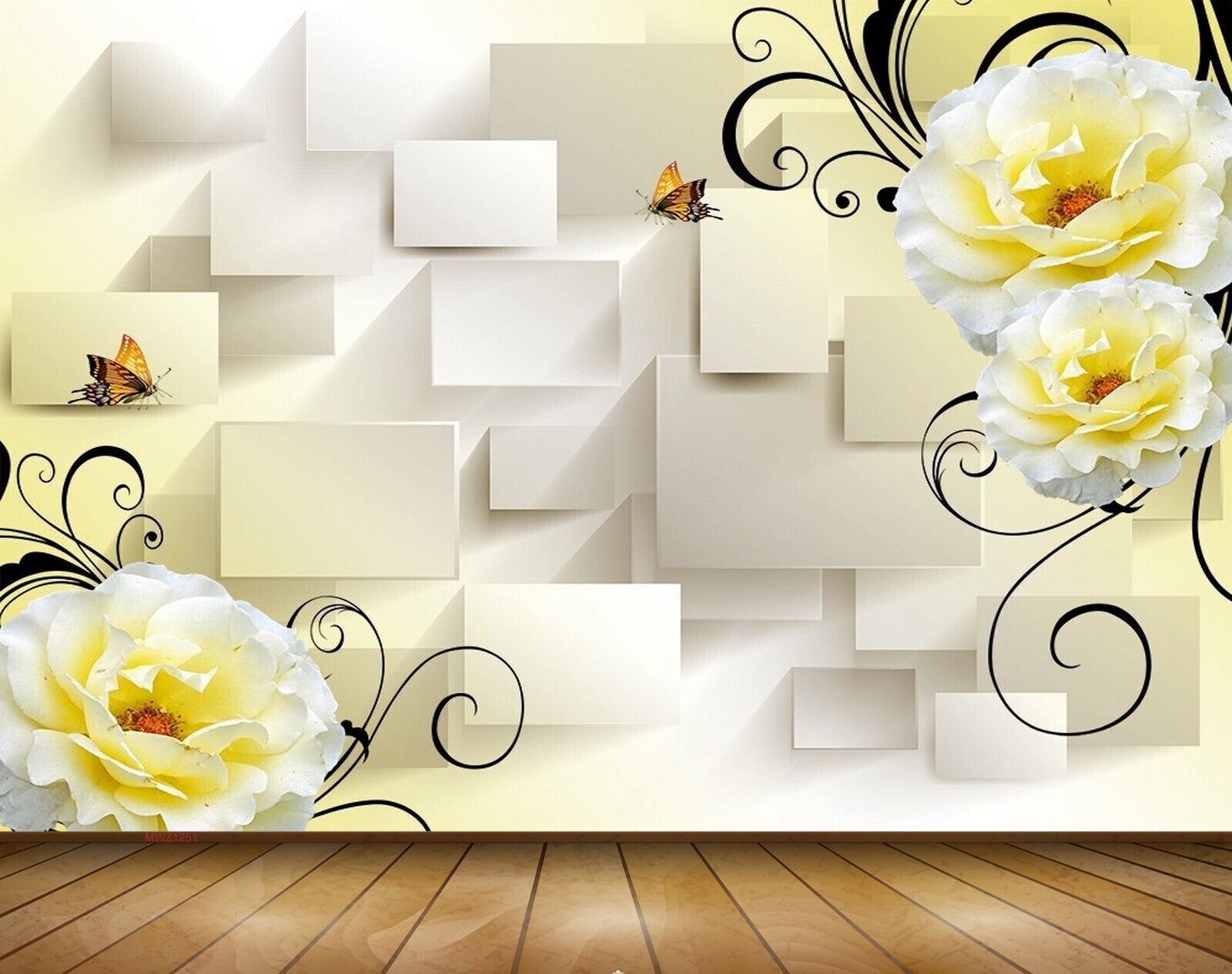 Avikalp MWZ1251 Yellow White Flowers Butterflies 3D HD Wallpaper Avikalp MWZ1251 Yellow White Flowers Butterflies 3D HD Wallpaper