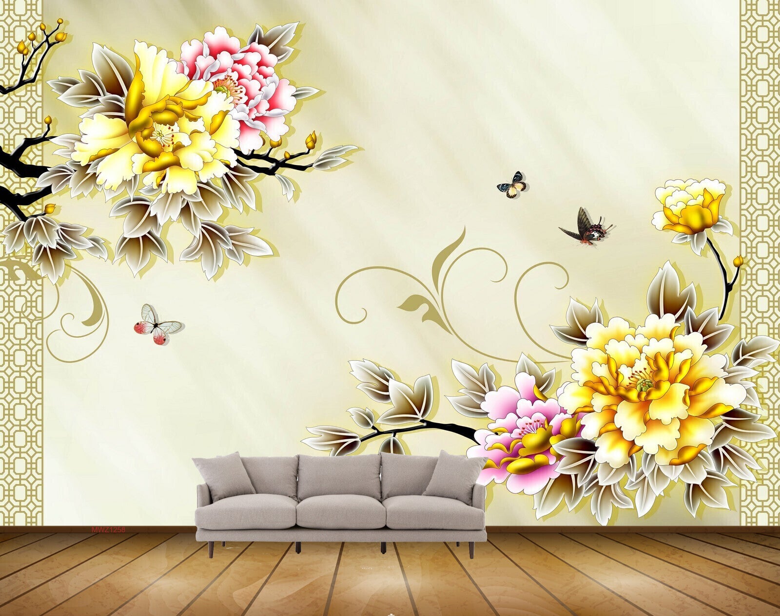 Avikalp MWZ1258 Yellow Pink Flowers Butterflies HD Wallpaper Avikalp MWZ1258 Yellow Pink Flowers Butterflies HD Wallpaper