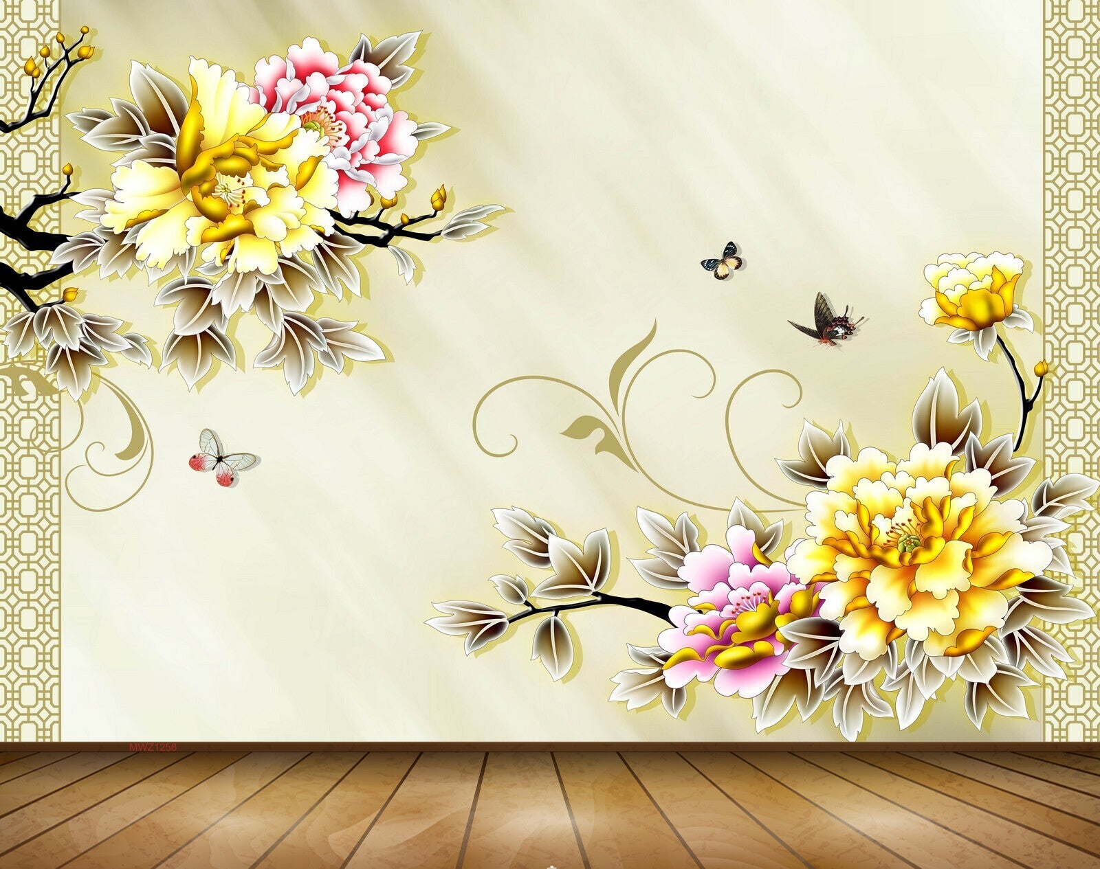 Avikalp MWZ1258 Yellow Pink Flowers Butterflies 3D HD Wallpaper Avikalp MWZ1258 Yellow Pink Flowers Butterflies 3D HD Wallpaper