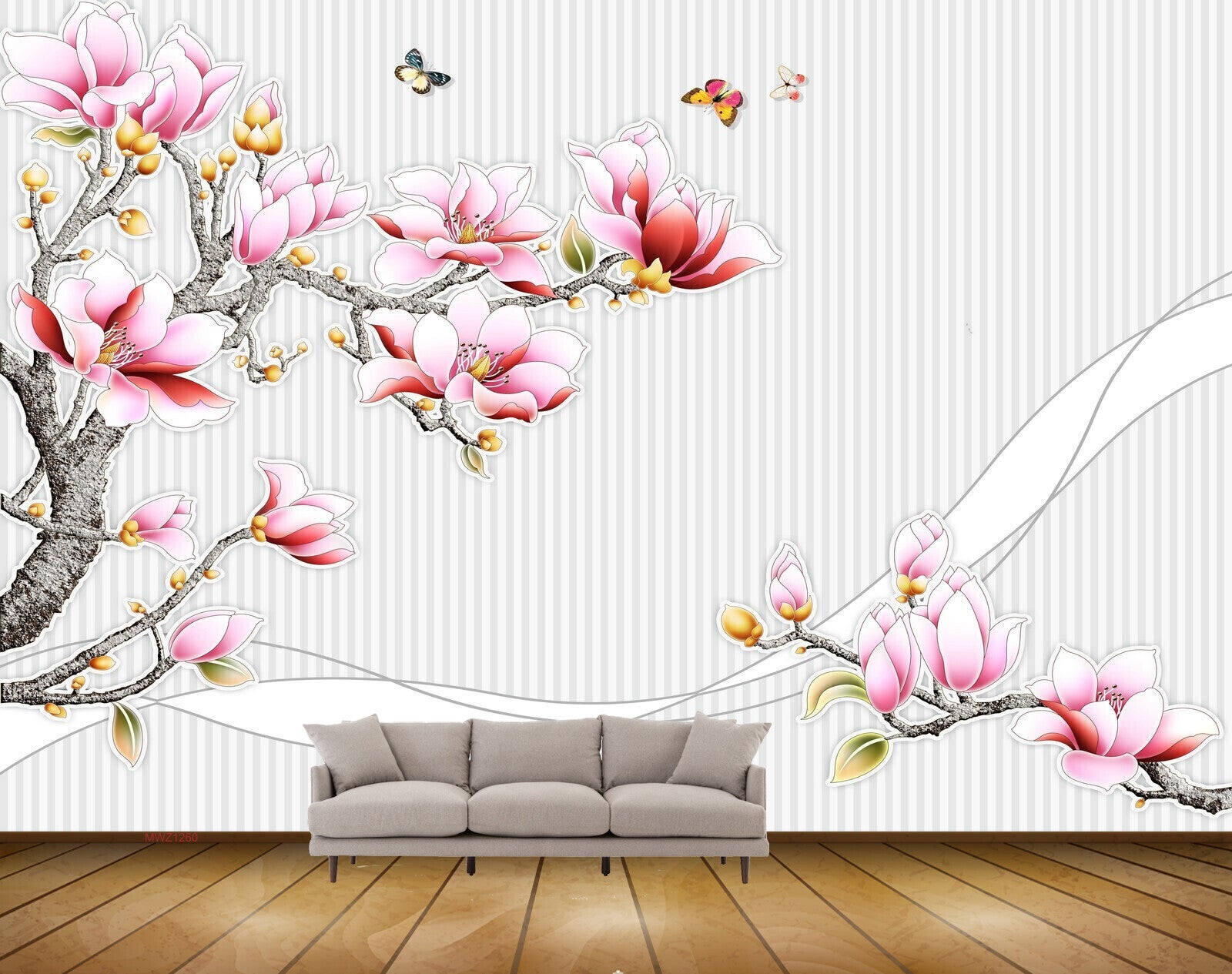 Avikalp MWZ1260 Pink White Flowers Butterflies Branches HD Wallpaper Avikalp MWZ1260 Pink White Flowers Butterflies Branches HD Wallpaper