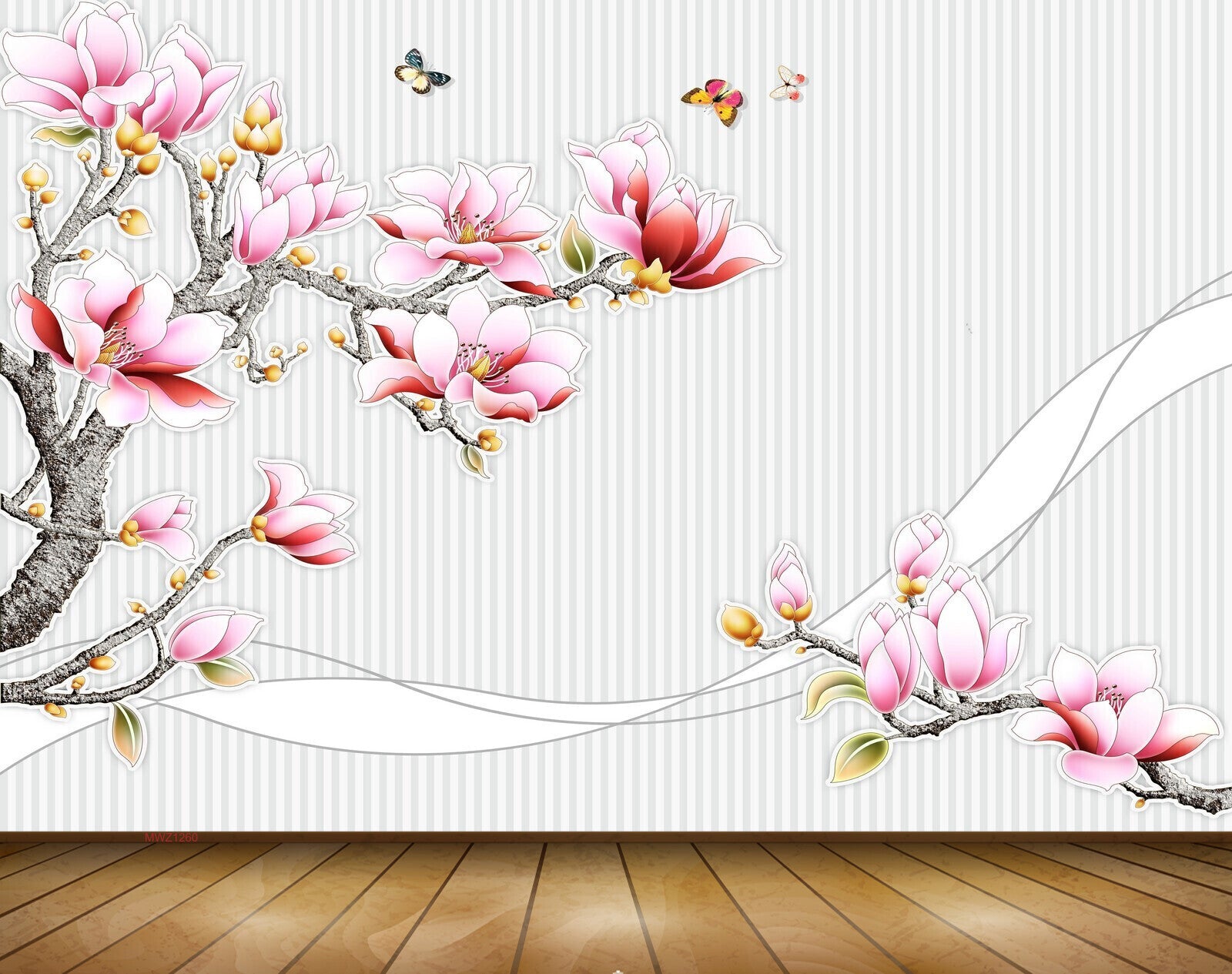 Avikalp MWZ1260 Pink White Flowers Butterflies Branches 3D HD Wallpaper Avikalp MWZ1260 Pink White Flowers Butterflies Branches 3D HD Wallpaper