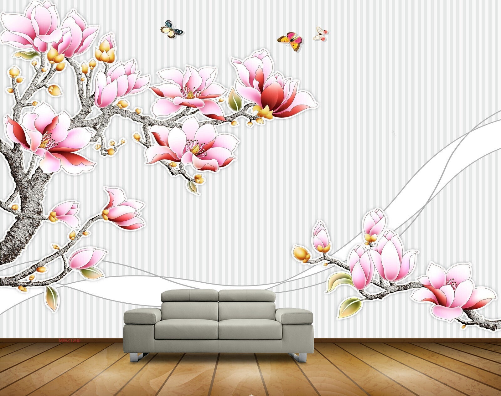 Avikalp MWZ1260 Pink White Flowers Butterflies Branches 3D HD Wallpaper Avikalp MWZ1260 Pink White Flowers Butterflies Branches 3D HD Wallpaper