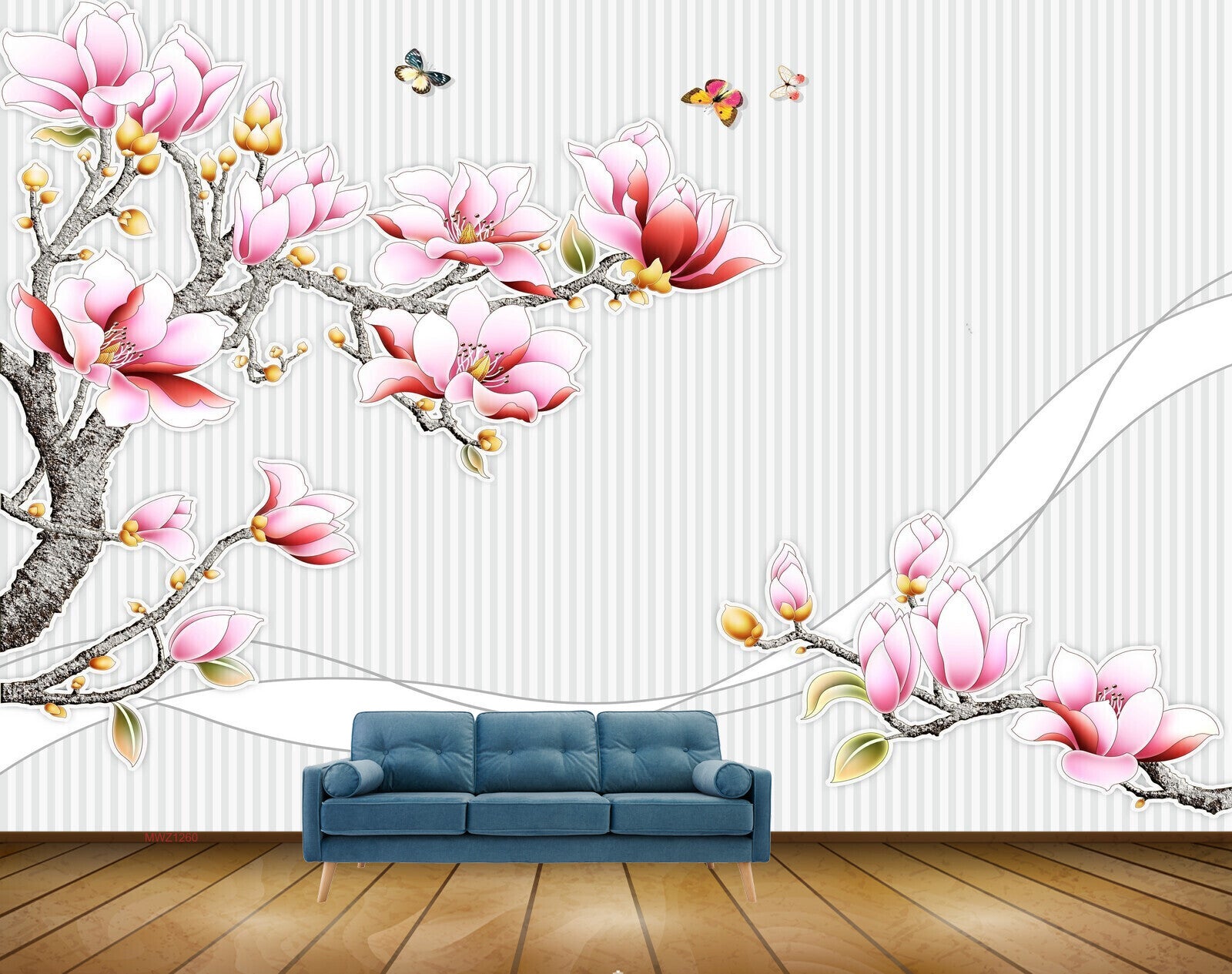 Avikalp MWZ1260 Pink White Flowers Butterflies Branches 3D HD Wallpaper Avikalp MWZ1260 Pink White Flowers Butterflies Branches 3D HD Wallpaper