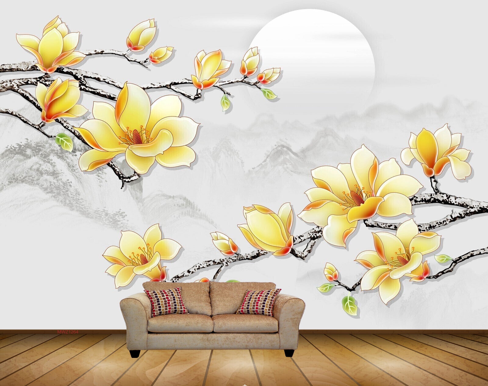 Avikalp MWZ1264 Yellow Flowers Branches Moon 3D HD Wallpaper Avikalp MWZ1264 Yellow Flowers Branches Moon 3D HD Wallpaper