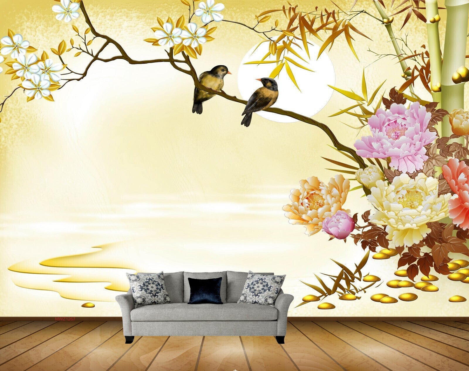 Avikalp MWZ1267 Yellow Purple Flowers Birds Stones 3D HD Wallpaper Avikalp MWZ1267 Yellow Purple Flowers Birds Stones 3D HD Wallpaper