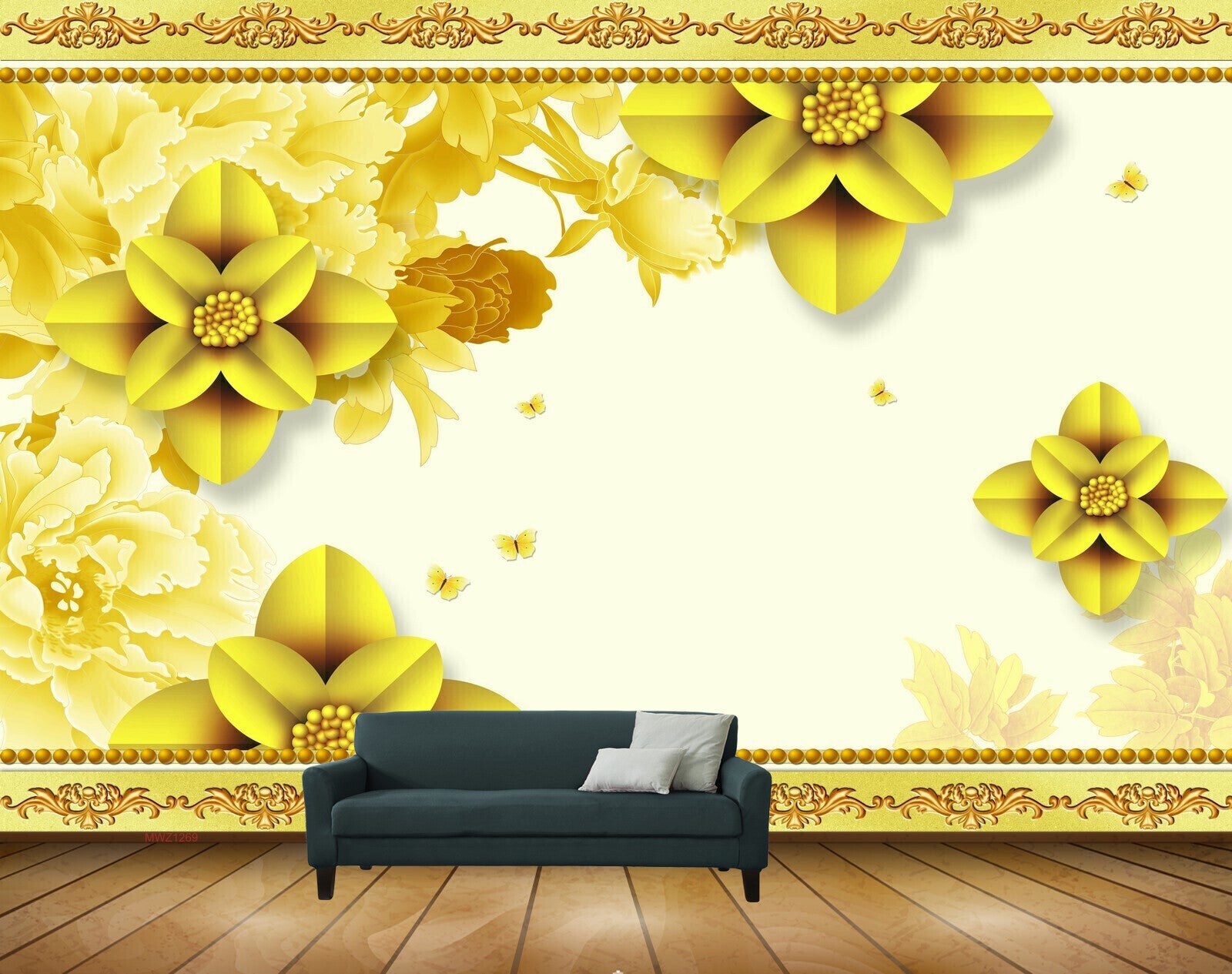 Avikalp MWZ1269 Yellow Flowers Leaves 3D HD Wallpaper Avikalp MWZ1269 Yellow Flowers Leaves 3D HD Wallpaper