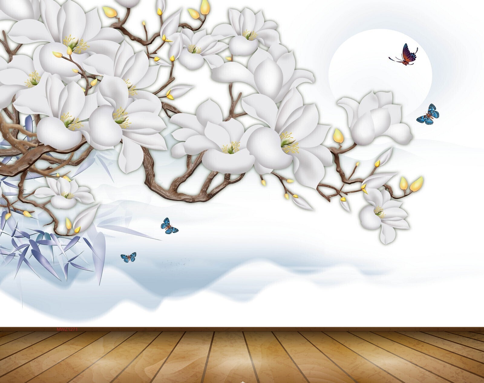 Avikalp MWZ1271 White Flowers Butterflies 3D HD Wallpaper Avikalp MWZ1271 White Flowers Butterflies 3D HD Wallpaper