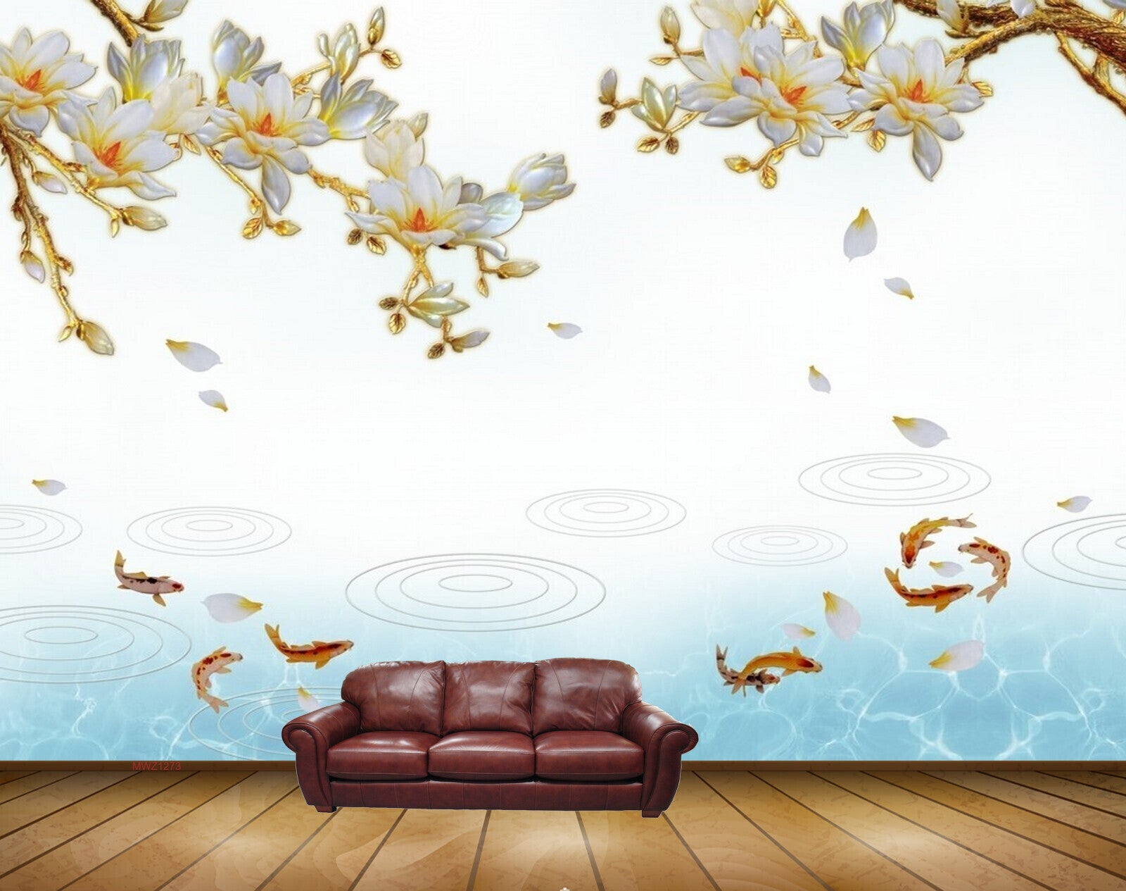 Avikalp MWZ1273 White Yellow Flowers Fishes HD Wallpaper Avikalp MWZ1273 White Yellow Flowers Fishes HD Wallpaper