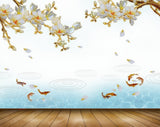 Avikalp MWZ1273 White Yellow Flowers Fishes 3D HD Wallpaper Avikalp MWZ1273 White Yellow Flowers Fishes 3D HD Wallpaper