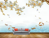 Avikalp MWZ1273 White Yellow Flowers Fishes 3D HD Wallpaper Avikalp MWZ1273 White Yellow Flowers Fishes 3D HD Wallpaper