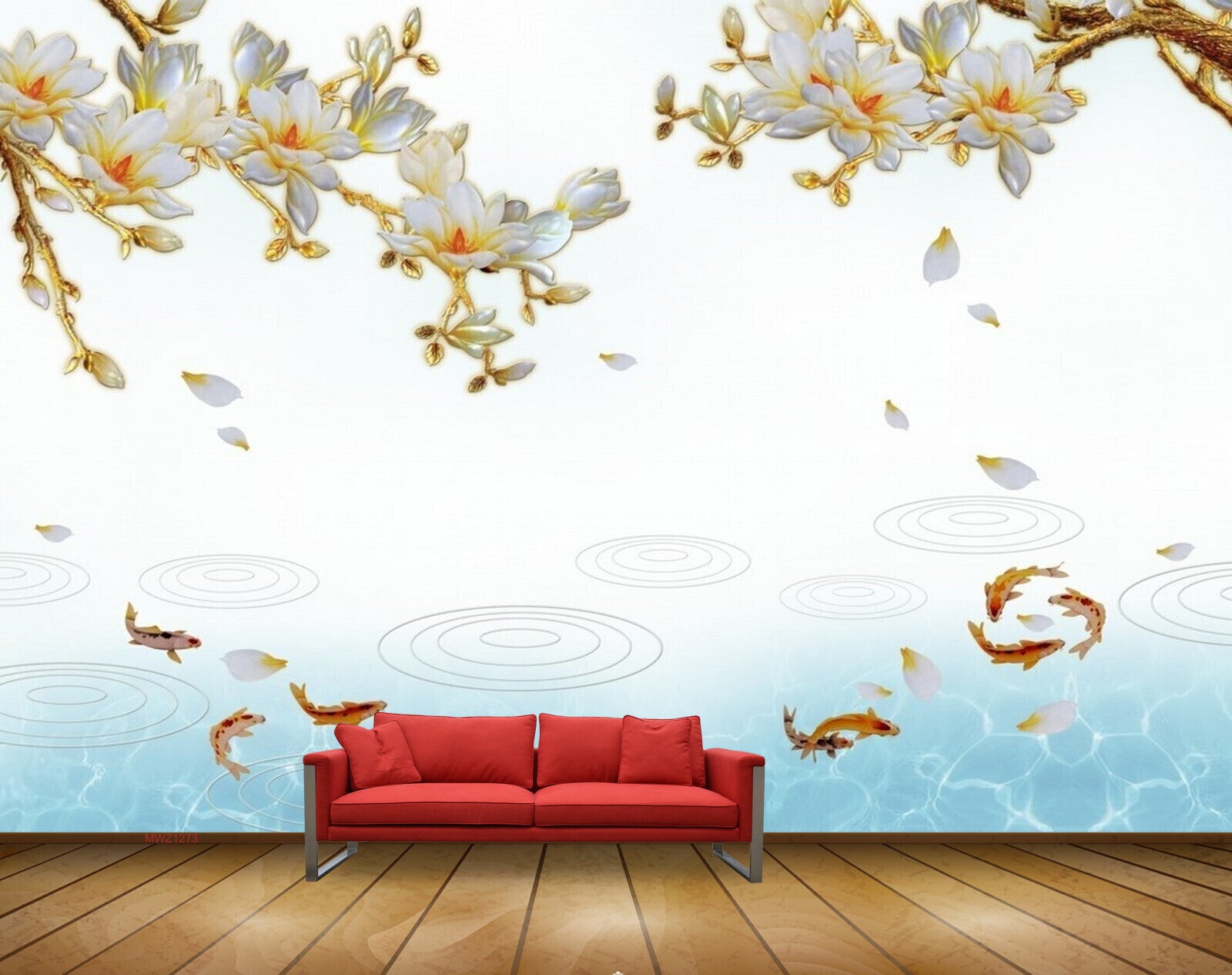 Avikalp MWZ1273 White Yellow Flowers Fishes 3D HD Wallpaper Avikalp MWZ1273 White Yellow Flowers Fishes 3D HD Wallpaper