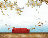 Avikalp MWZ1273 White Yellow Flowers Fishes 3D HD Wallpaper Avikalp MWZ1273 White Yellow Flowers Fishes 3D HD Wallpaper