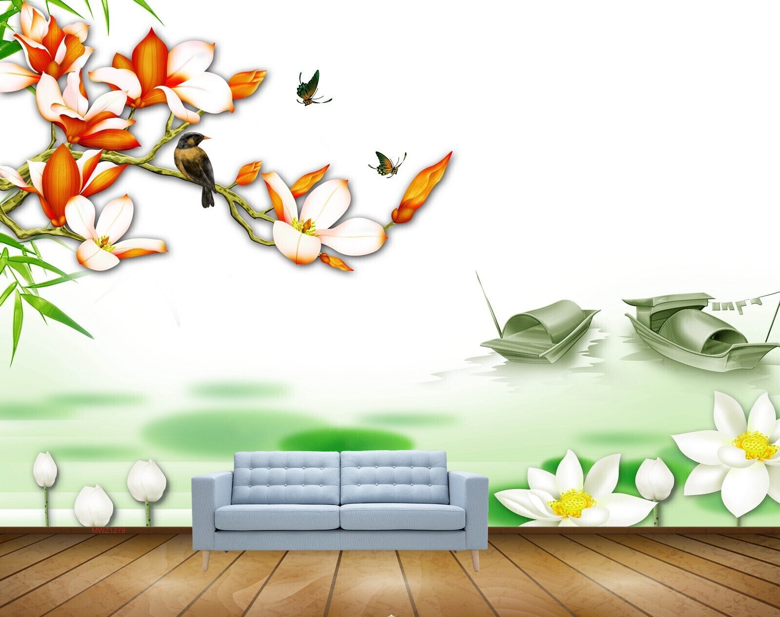 Avikalp MWZ1279 Red White Flowers Butterflies Boats 3D HD Wallpaper Avikalp MWZ1279 Red White Flowers Butterflies Boats 3D HD Wallpaper