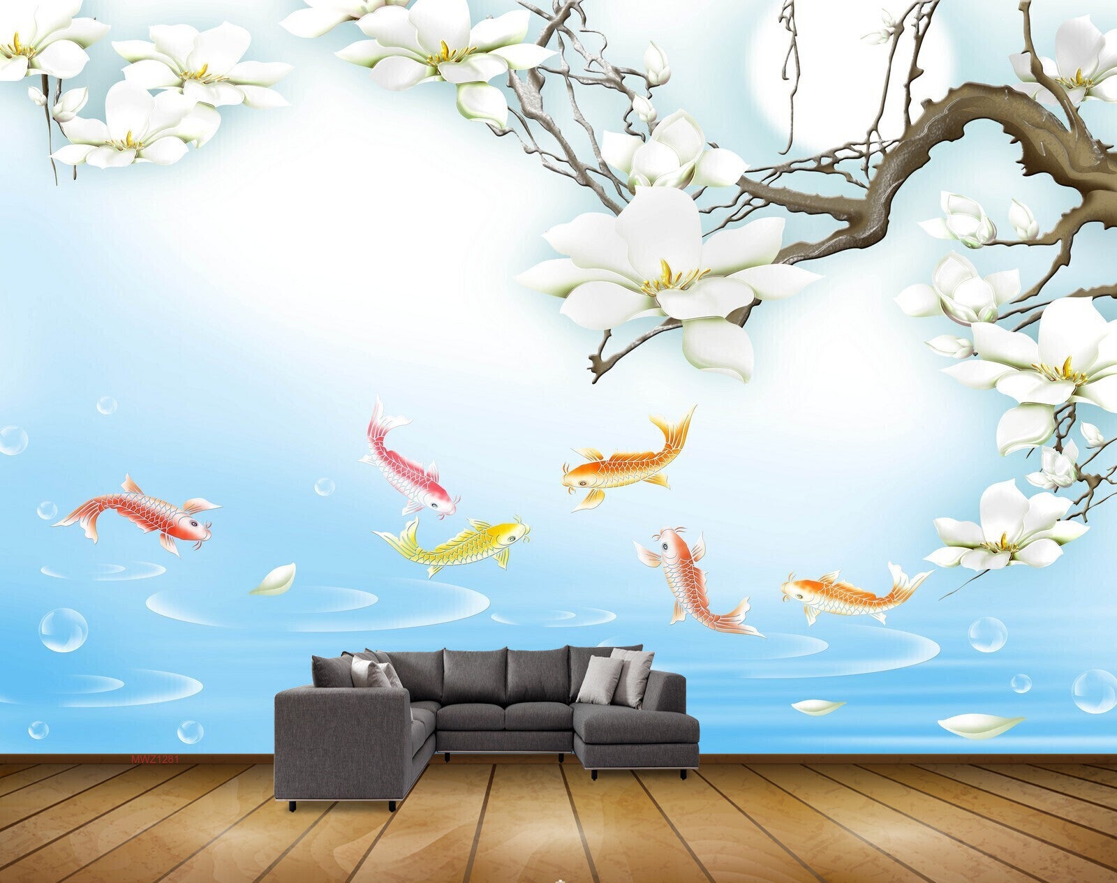 Avikalp MWZ1281 White Flowers Fishes HD Wallpaper Avikalp MWZ1281 White Flowers Fishes HD Wallpaper