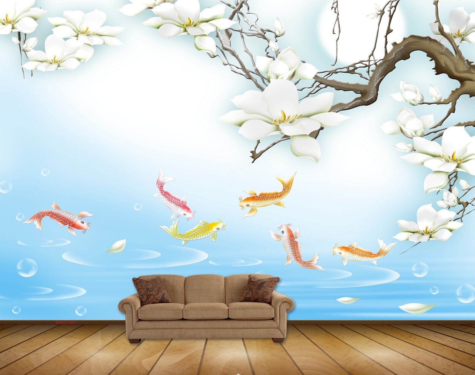 Avikalp MWZ1281 White Flowers Fishes 3D HD Wallpaper Avikalp MWZ1281 White Flowers Fishes 3D HD Wallpaper