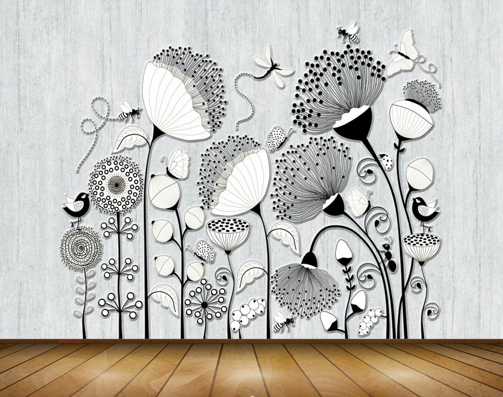 Avikalp MWZ1282 Black White flowers Flies 3D HD Wallpaper Avikalp MWZ1282 Black White flowers Flies 3D HD Wallpaper