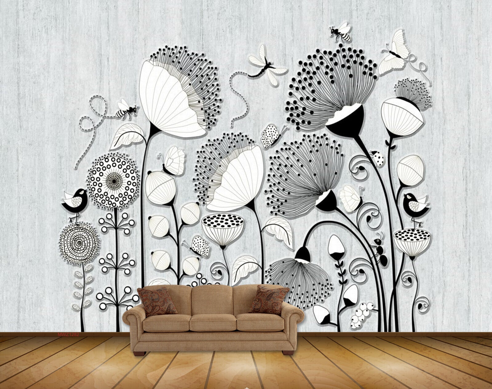 Avikalp MWZ1282 Black White flowers Flies 3D HD Wallpaper Avikalp MWZ1282 Black White flowers Flies 3D HD Wallpaper