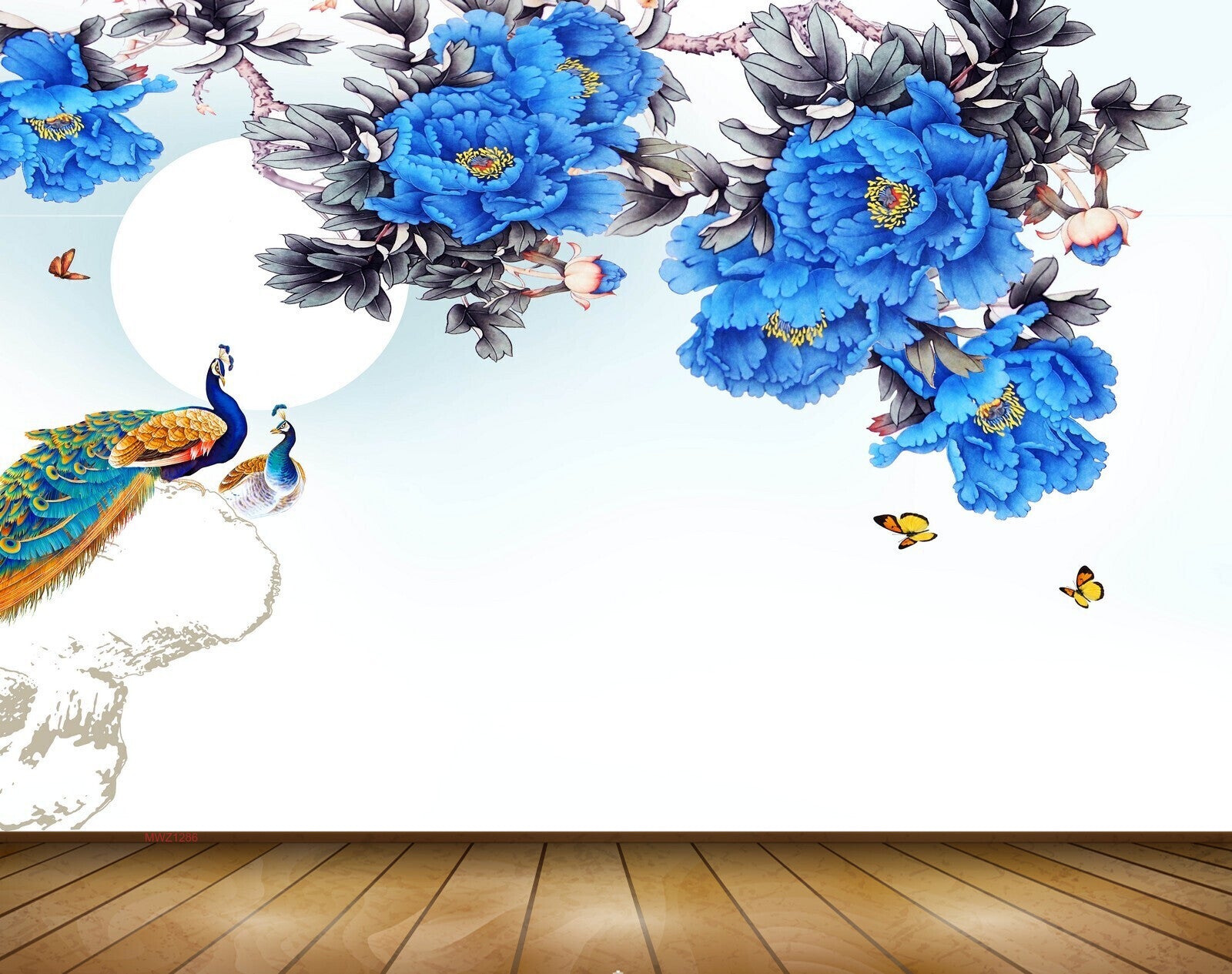 Avikalp MWZ1286 Peacocks Blue Flowers Butterflies 3D HD Wallpaper Avikalp MWZ1286 Peacocks Blue Flowers Butterflies 3D HD Wallpaper